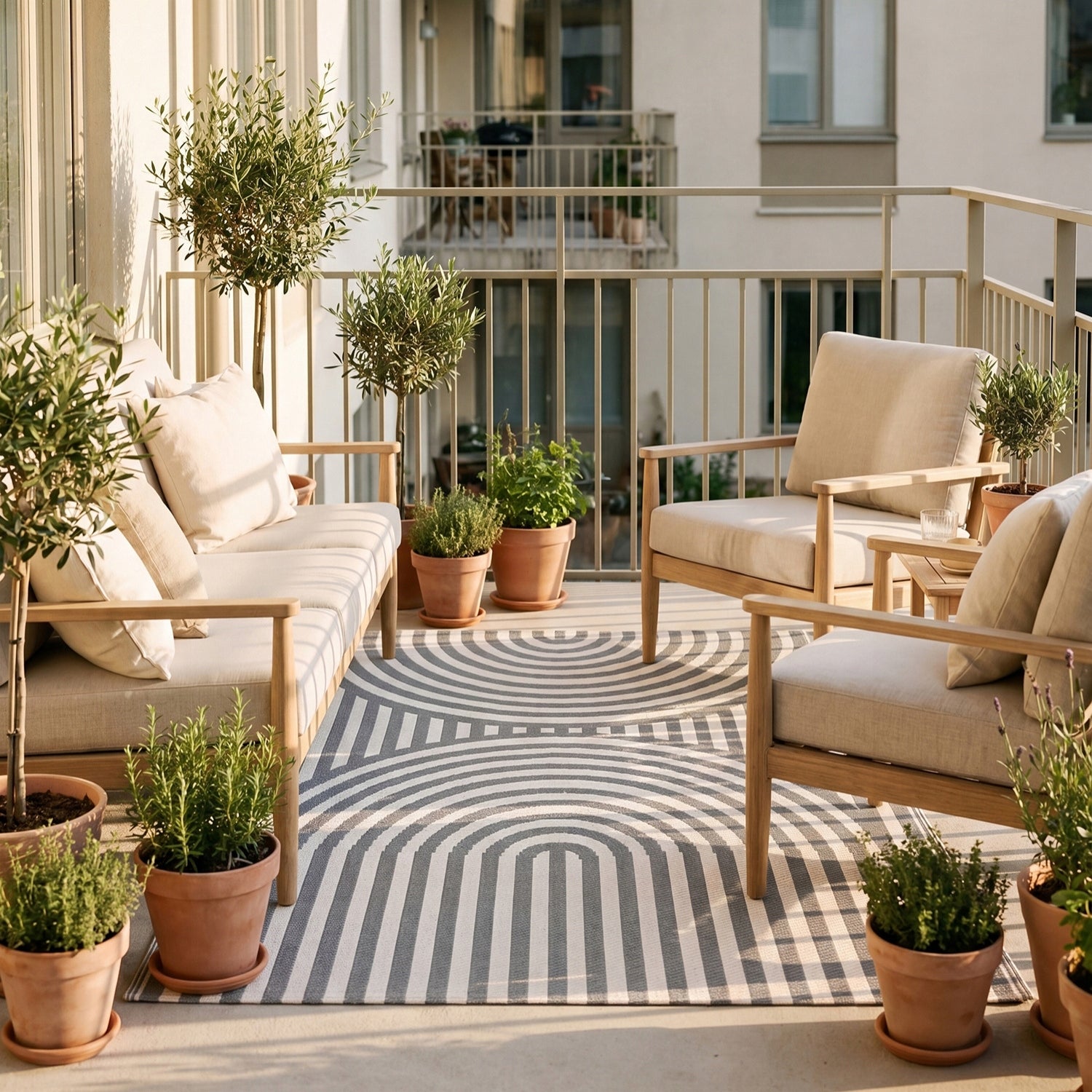 Outdoor Terrace Rug Waterproof 150x200cm Grey for Balcony Double Sided Packaging status original