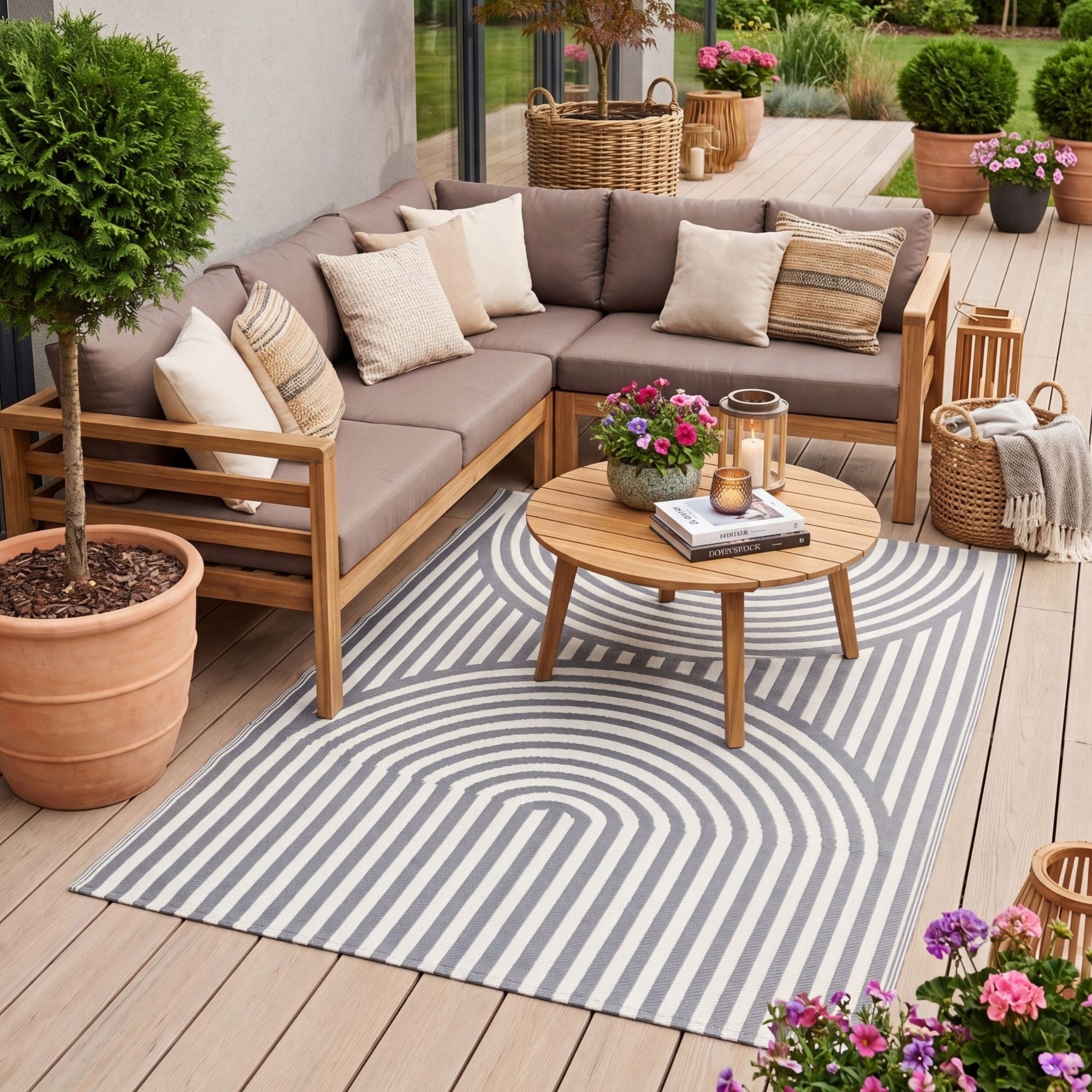 Outdoor Terrace Rug Waterproof 150x200cm Grey for Balcony Double Sided Thickness 5 mm