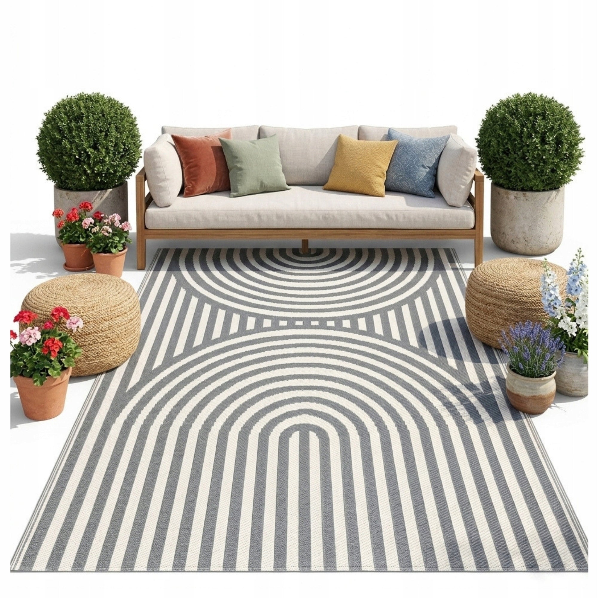 Outdoor Terrace Rug Waterproof 150x200cm Grey for Balcony Double Sided