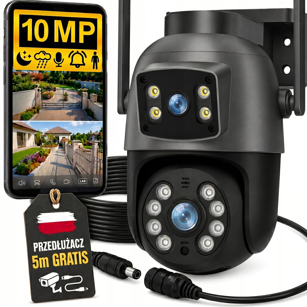 Outdoor WiFi Camera Rotating Dual IP ZOOM 10Mpx Alarm Motion Detection