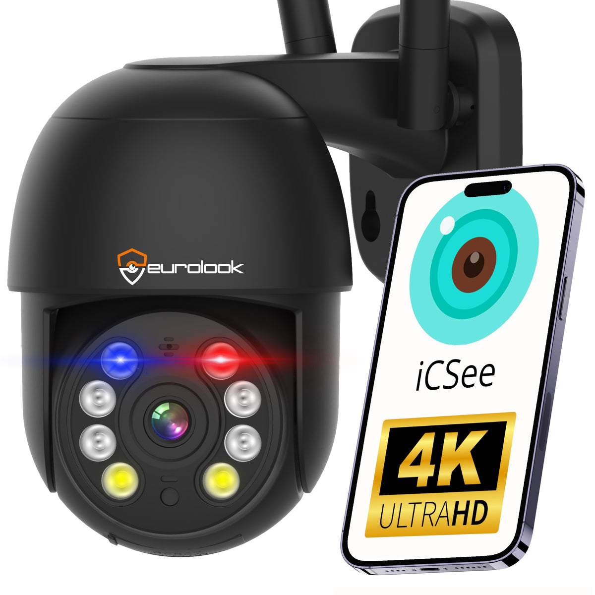 Outdoor WiFi Rotating Camera WIRELESS 8MPx UHD 4K HOME MONITORING