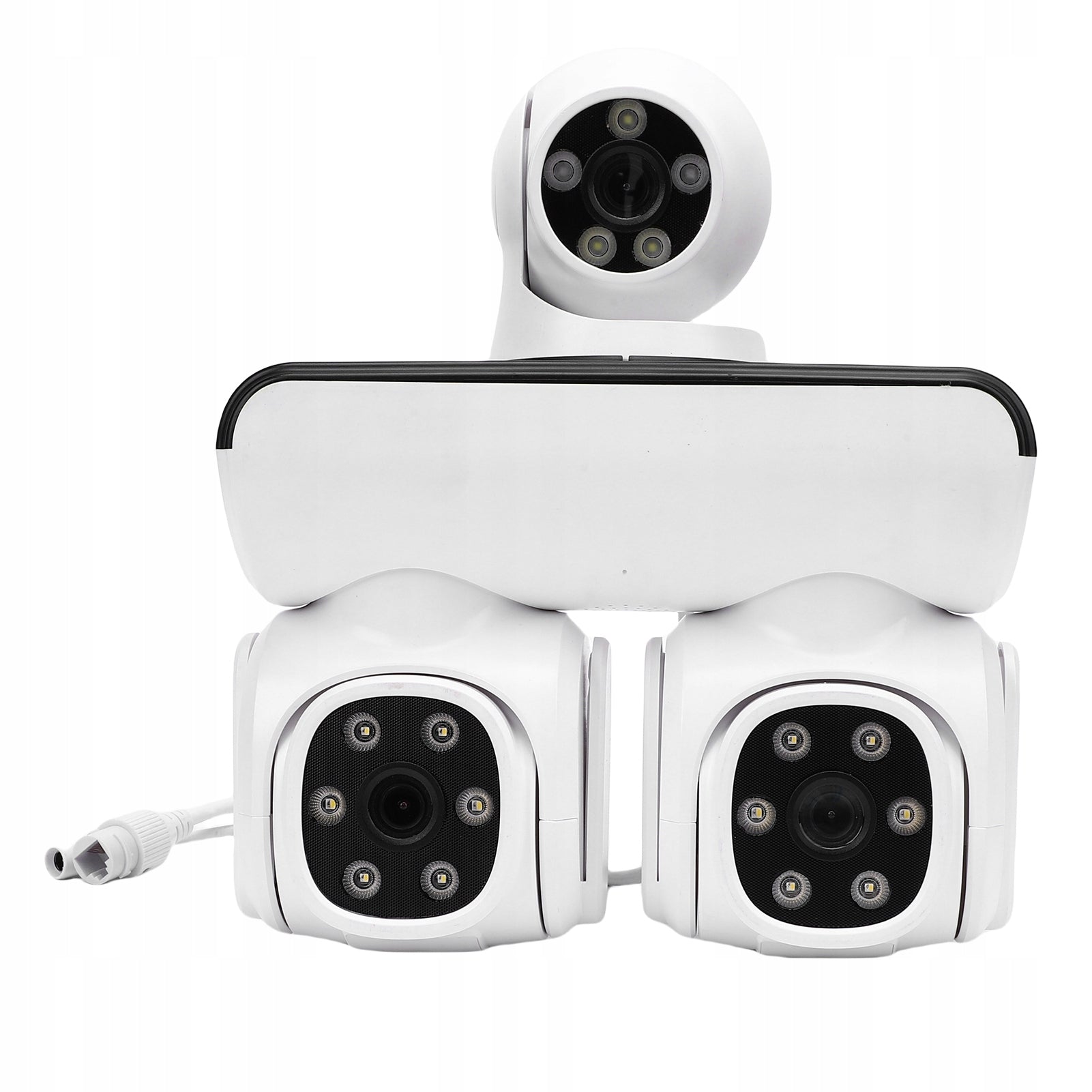 Outdoor camera with triple lens, rotating ME detection