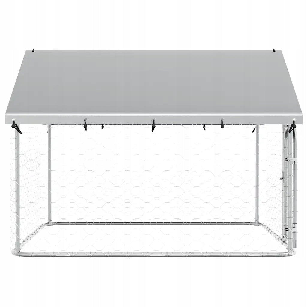 Outdoor playpen for dog with roof, galvanized steel, 200x200x150 cm Product height 12 cm