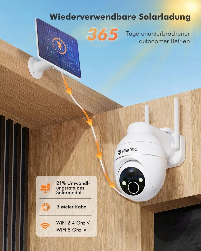 Outdoor solar camera WiFi 2K 3MP PTZ 360° PIR WLAN IP66 Packaging status original