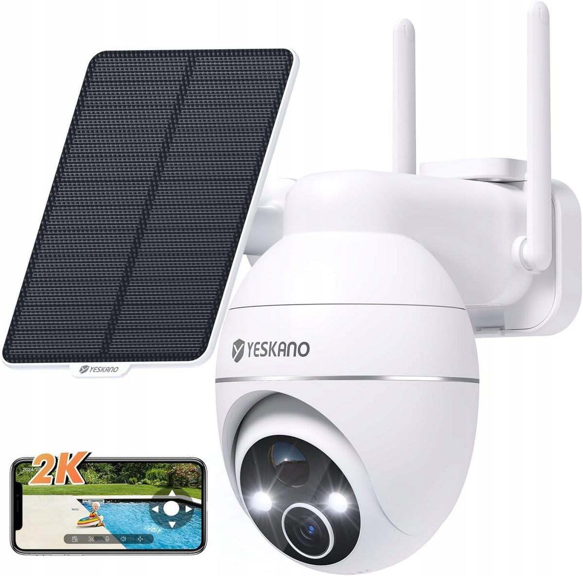Outdoor solar camera WiFi 2K 3MP PTZ 360° PIR WLAN IP66