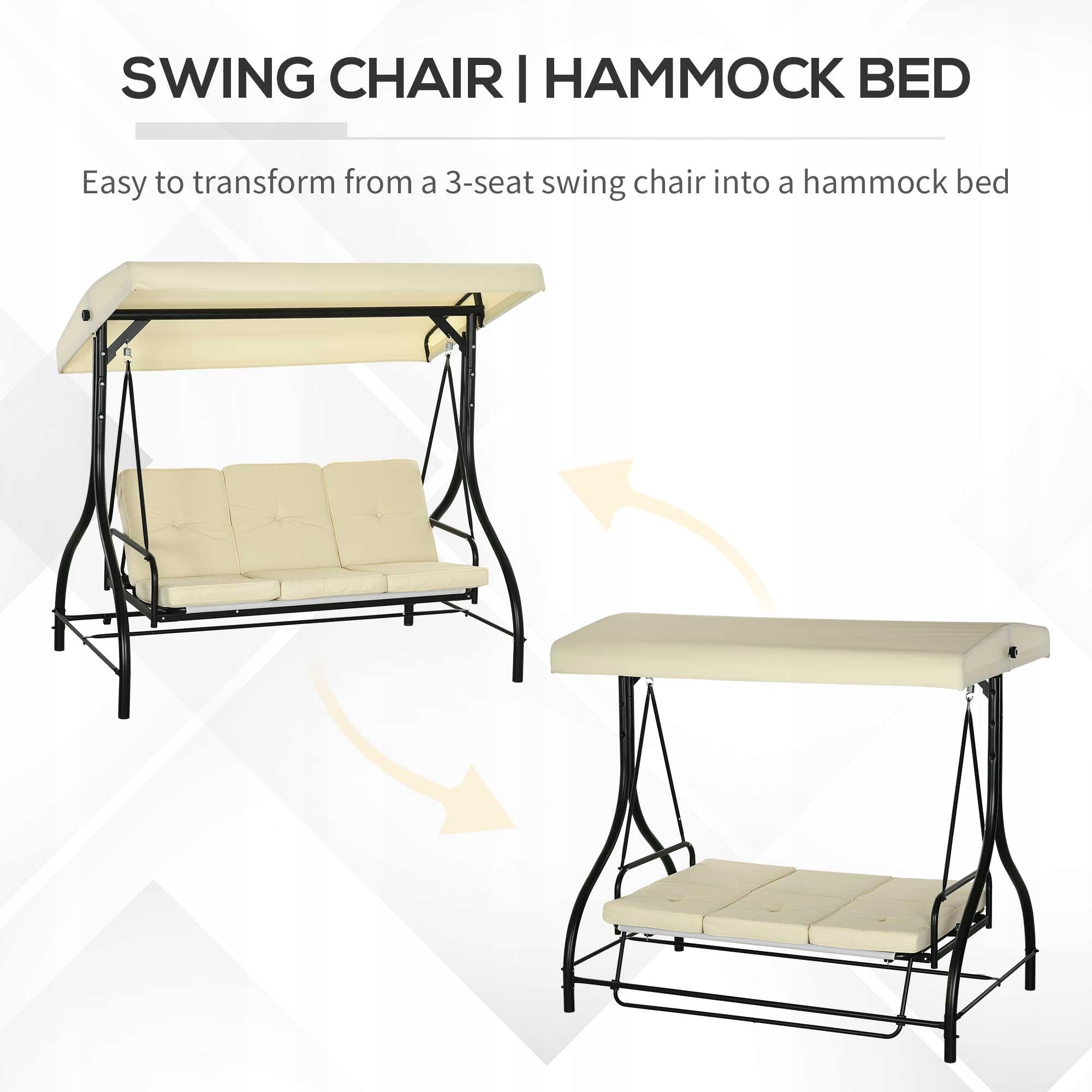 Outsunny 2-in-1 Garden Swing, 3-Person, with Reclining Function, Beige Kind freestanding