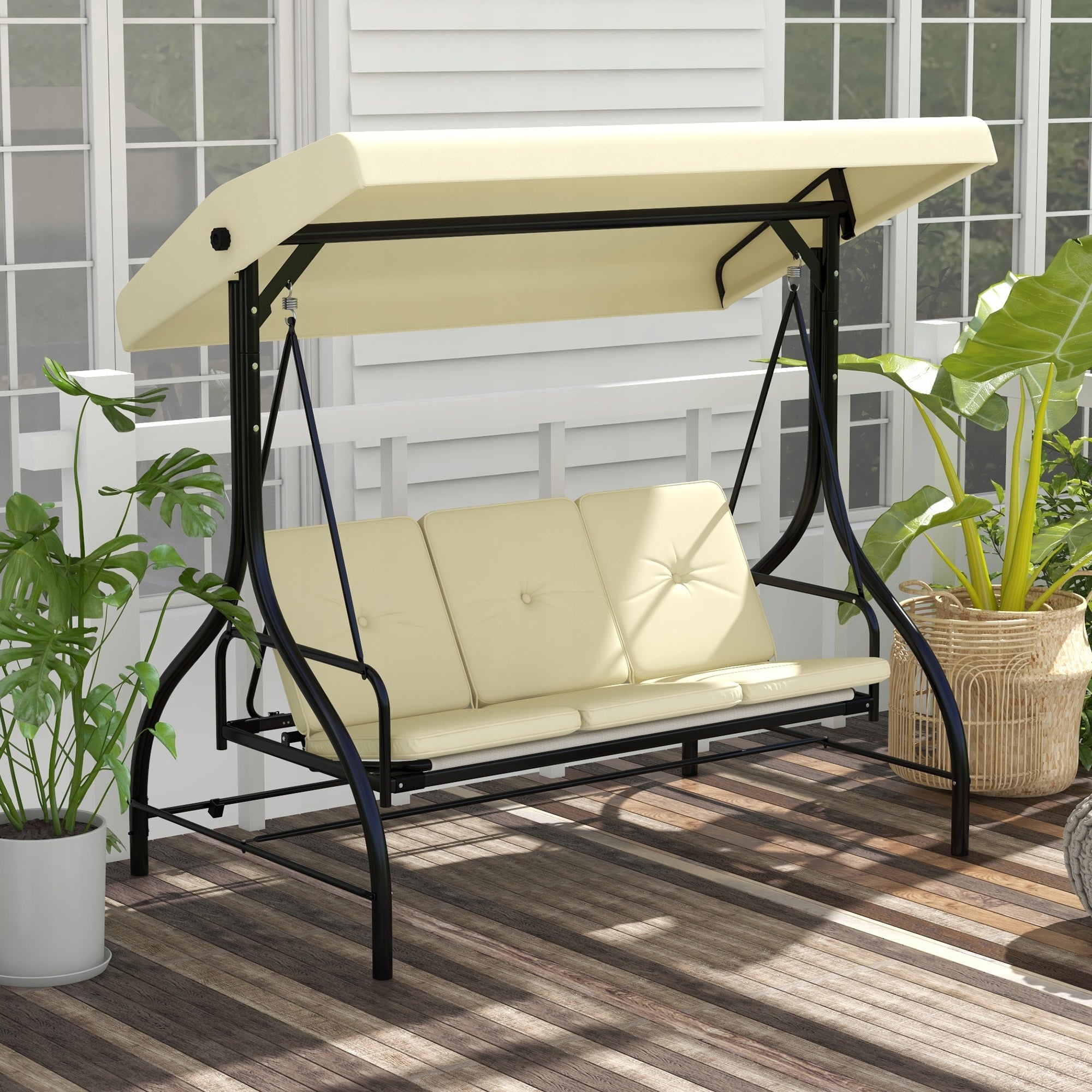 Outsunny 2-in-1 Garden Swing, 3-Person, with Reclining Function, Beige Manufacturer Outsunny