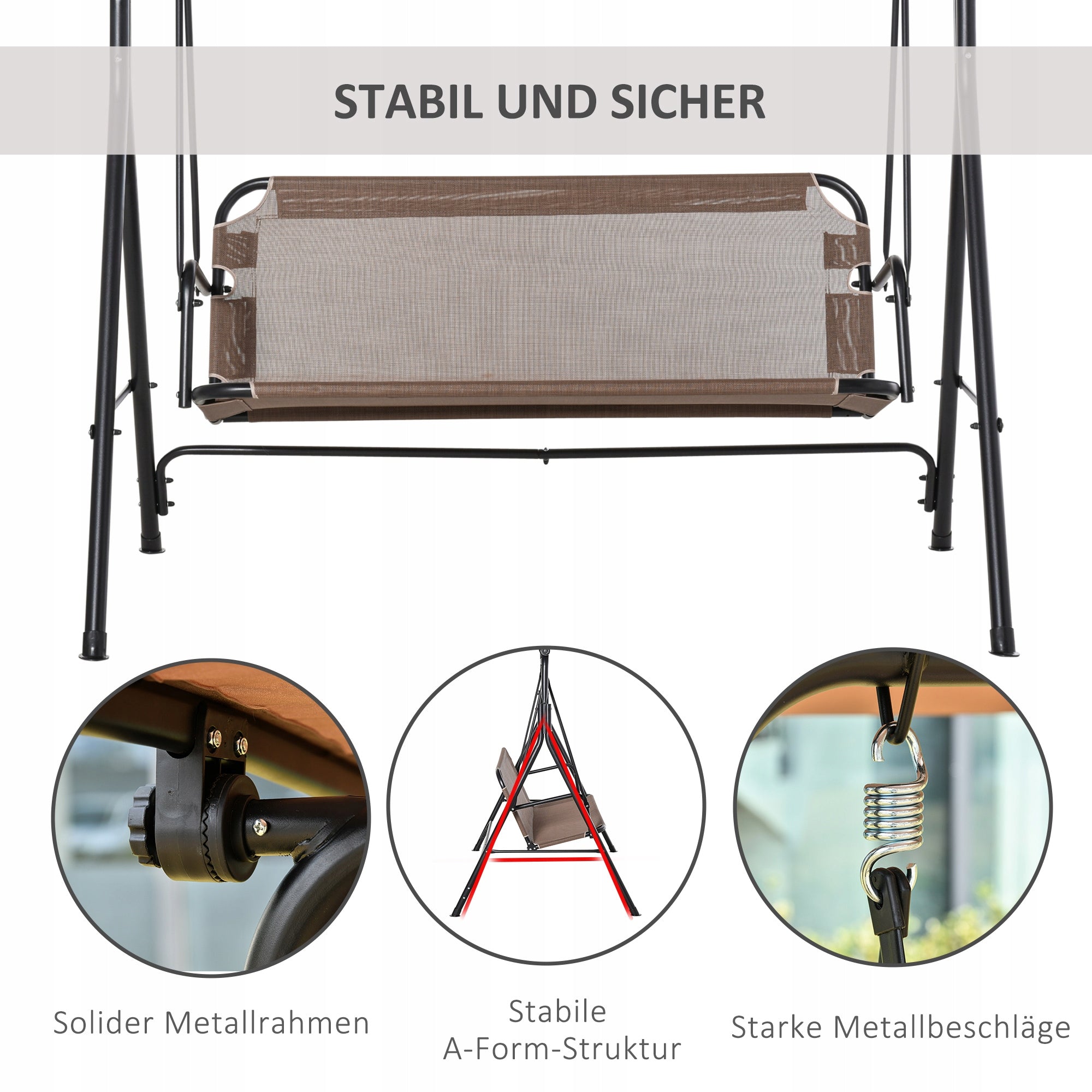 Outsunny 2-seat swing with visor, 172x110x155 cm Seat length 132 cm