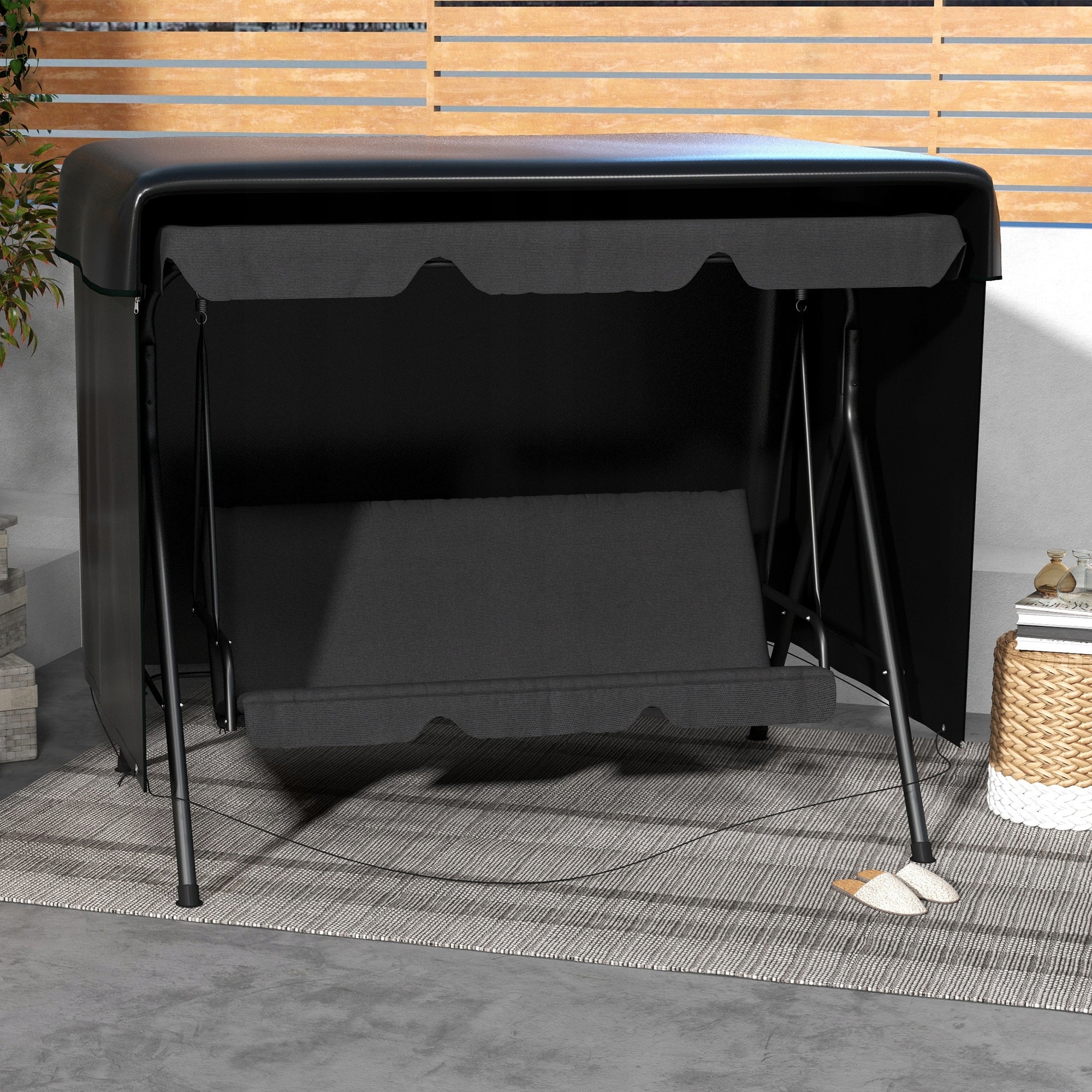 Outsunny 3-Person Garden Swing Cover, Waterproof Color black