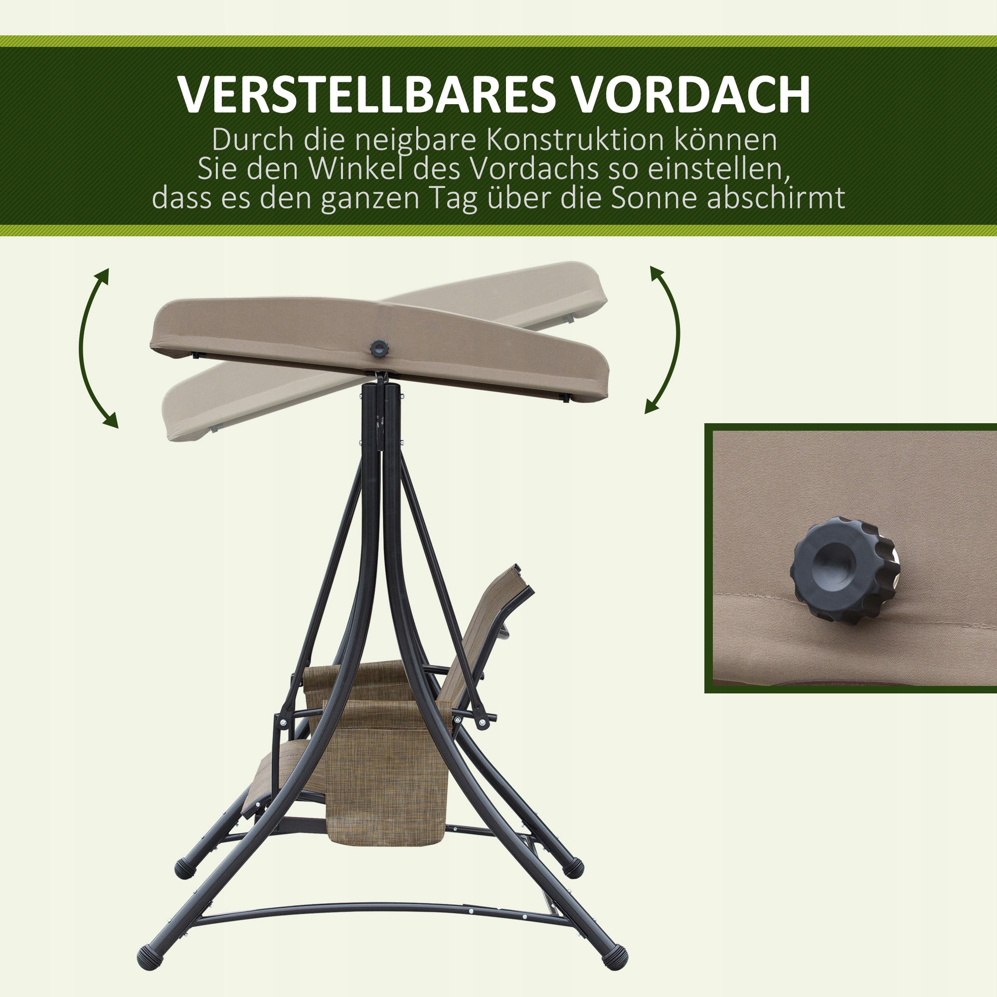 Outsunny 3-Person Garden Swing with Adjustable Canopy Brown Kind freestanding
