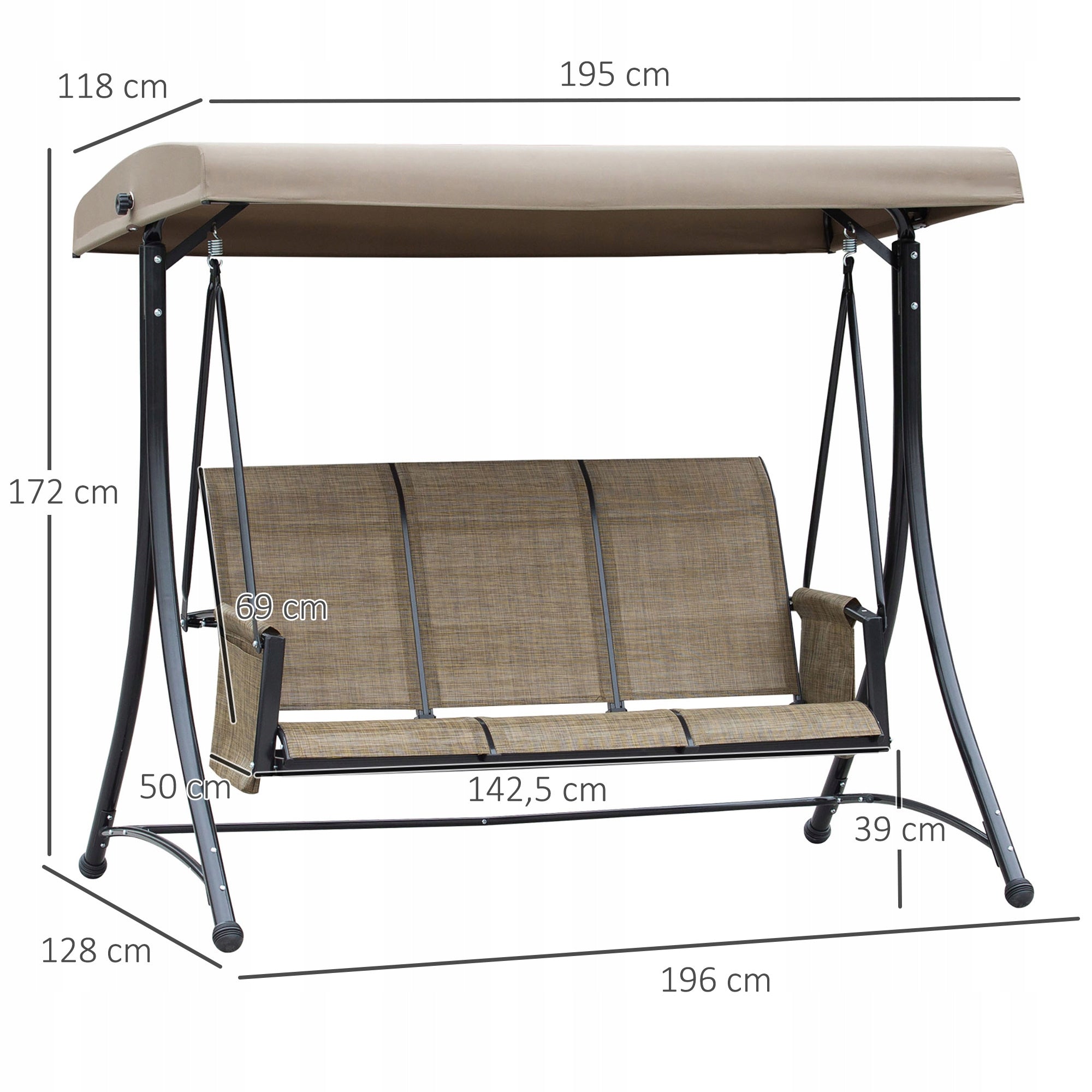 Outsunny 3-Person Garden Swing with Adjustable Canopy Brown Manufacturer Outsunny