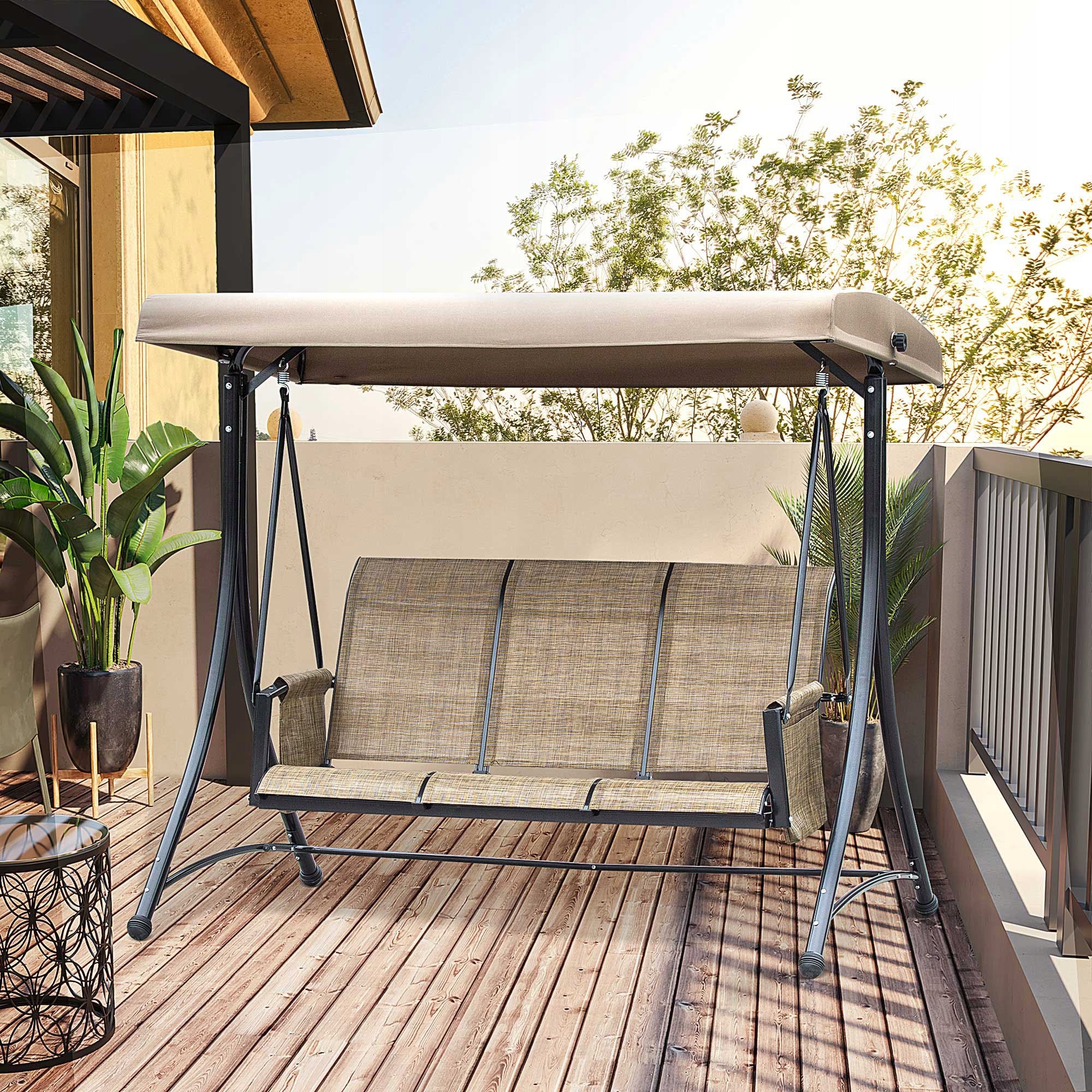 Outsunny 3-Person Garden Swing with Adjustable Canopy Brown Manufacturer code Outsunny