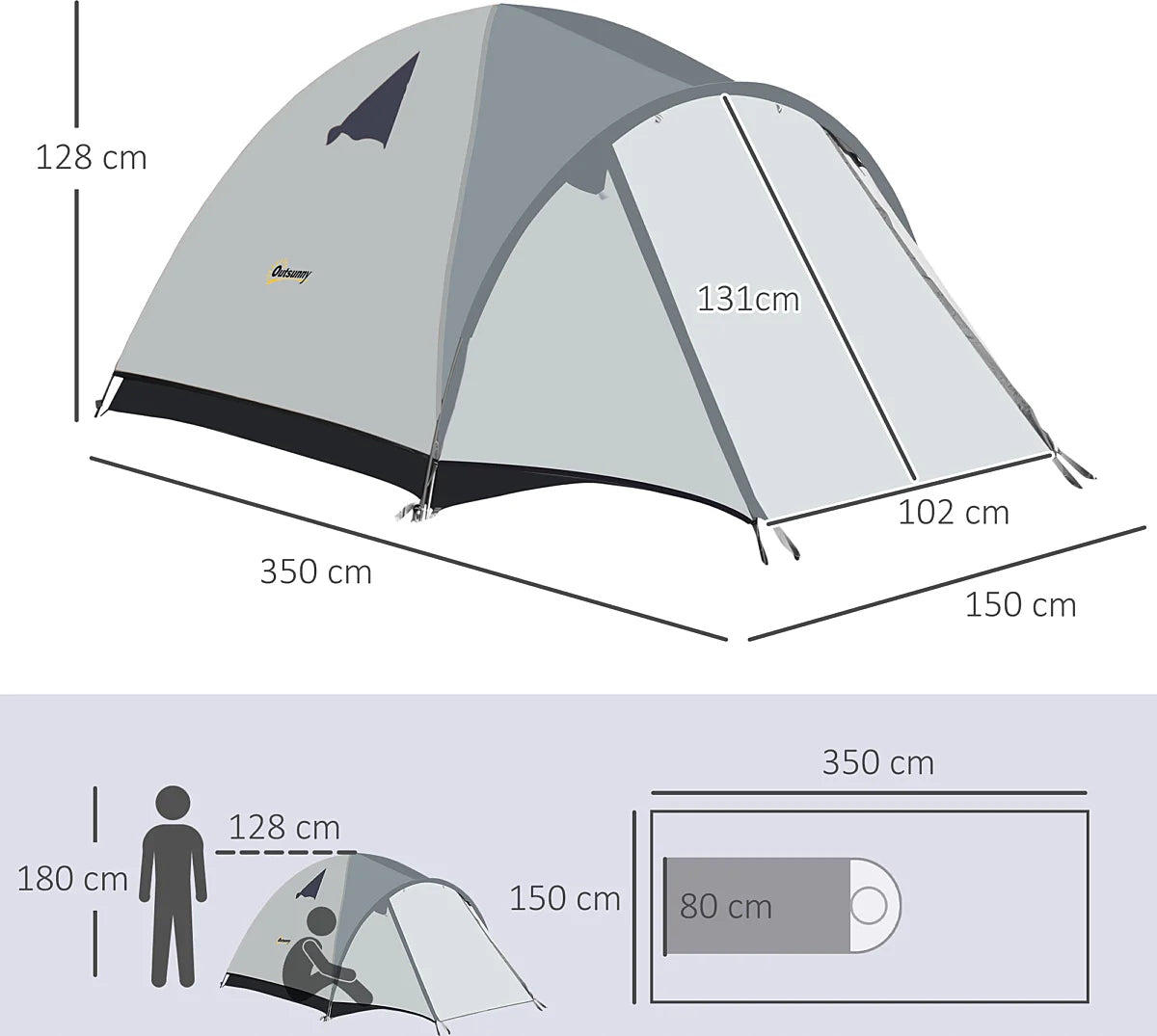 Outsunny 3 person camping tent 350 x 150 x128cm Manufacturer code A20-298V00LG