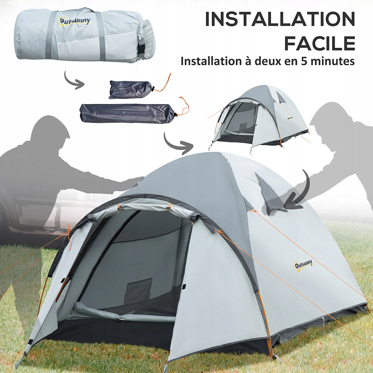 Outsunny 3 person camping tent 350 x 150 x128cm Waterproofness 2000 mm