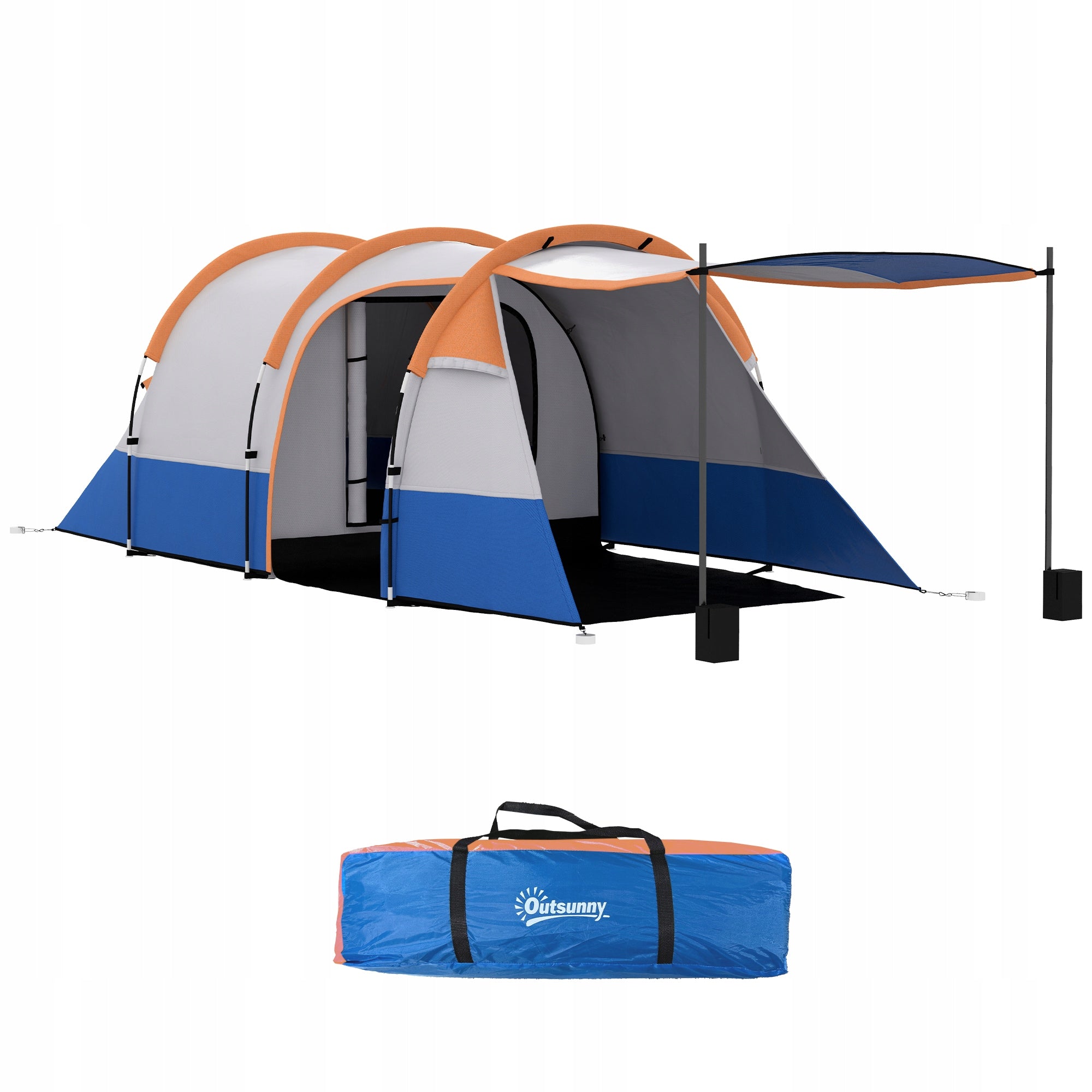 Outsunny 3-person tunnel tent with hook, vestibule, orange