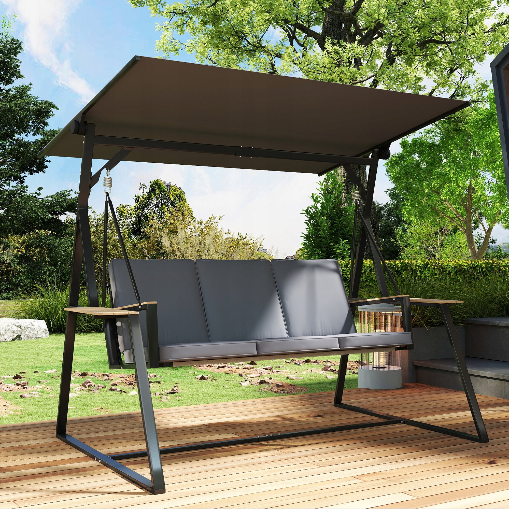 Outsunny 3-seater garden swing, 222 x 131 x 175 cm, grey Color gray