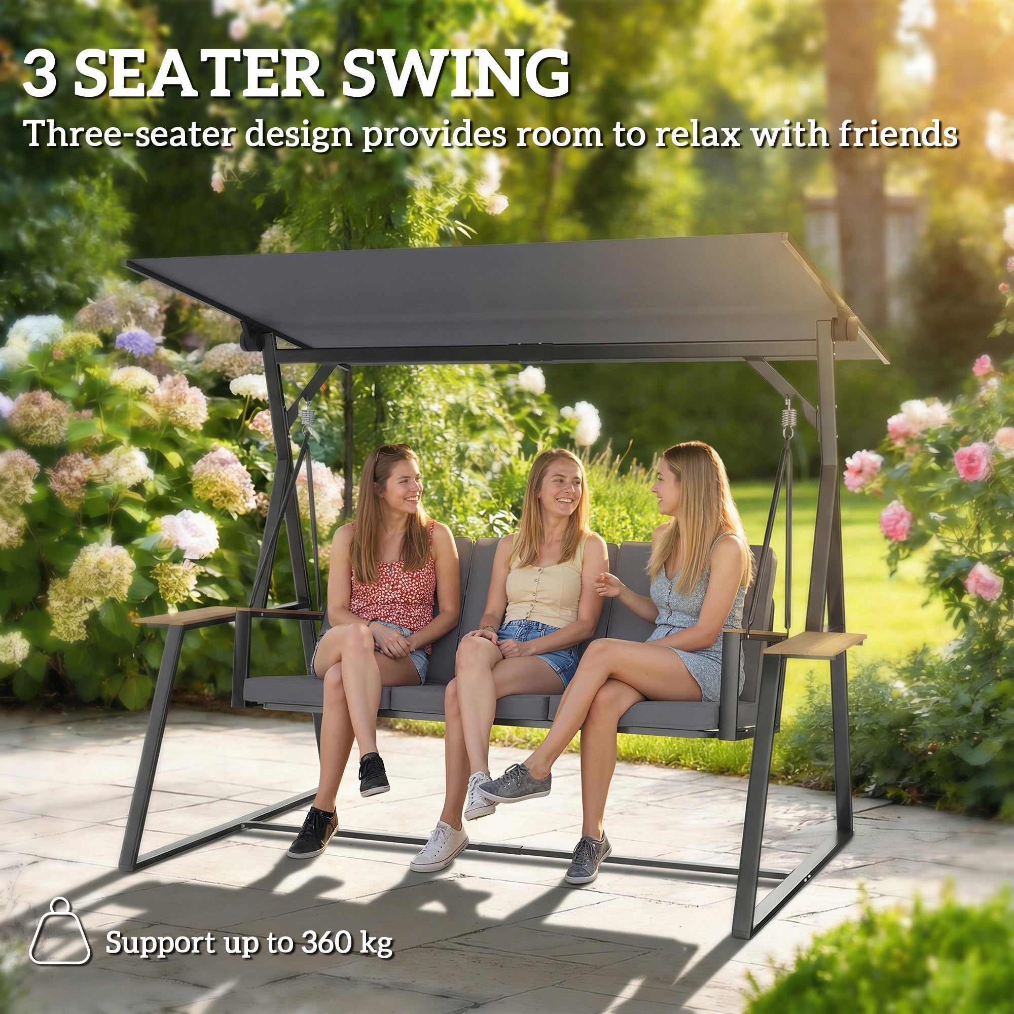 Outsunny 3-seater garden swing, 222 x 131 x 175 cm, grey Manufacturer Outsunny