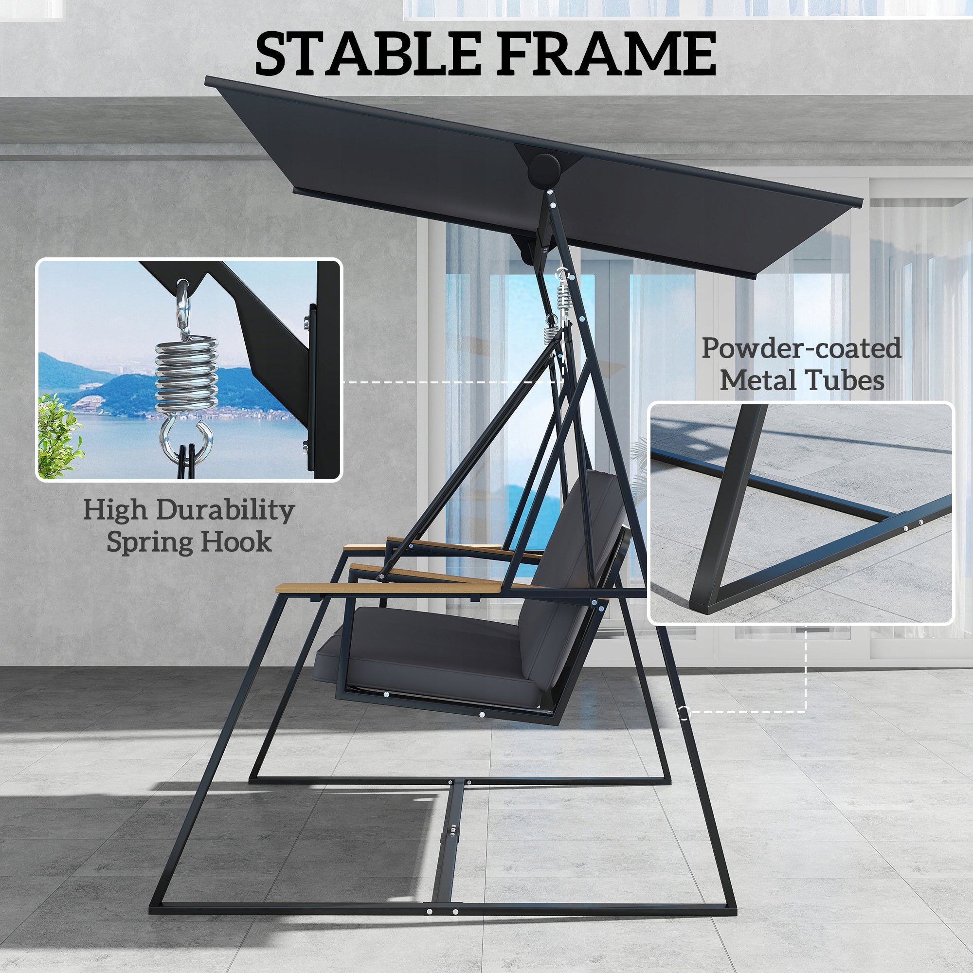Outsunny 3-seater garden swing, 222 x 131 x 175 cm, grey Manufacturer code 84A-383V00CG