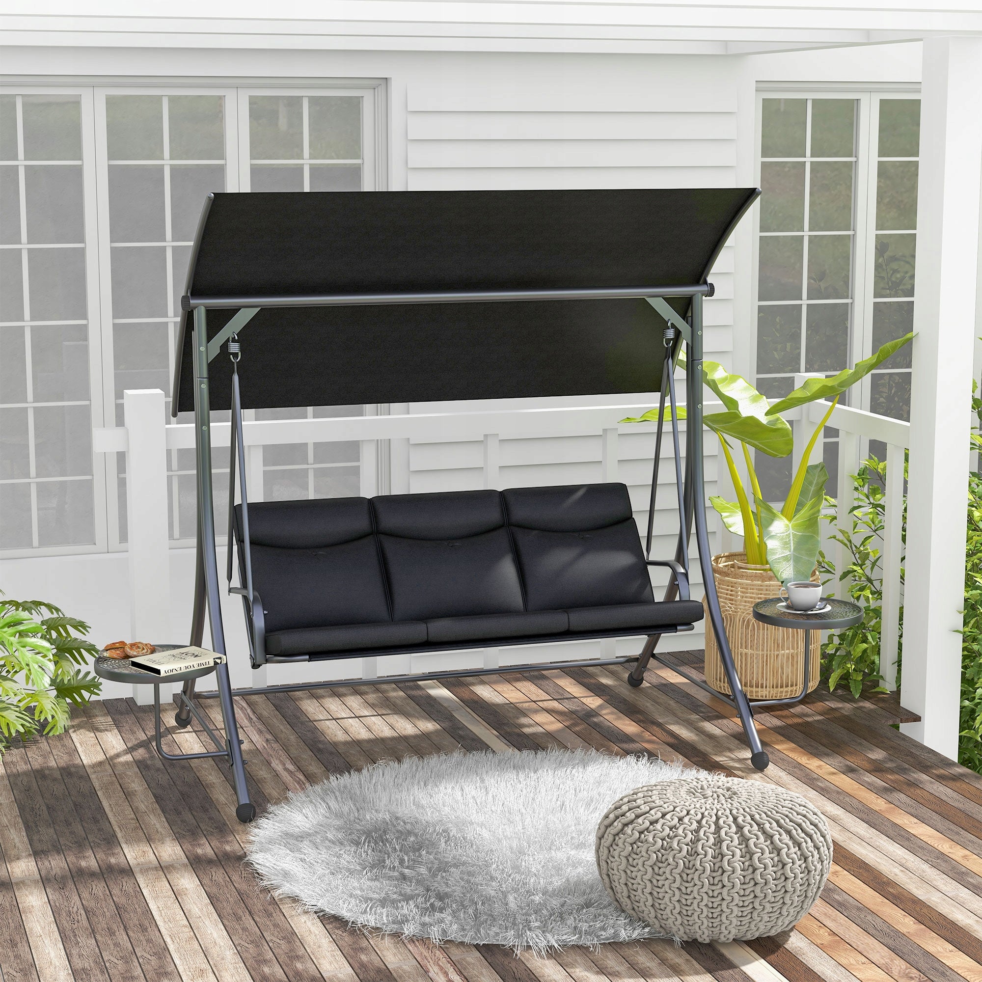 Outsunny 3-seater garden swing with visor and table Manufacturer Outsunny