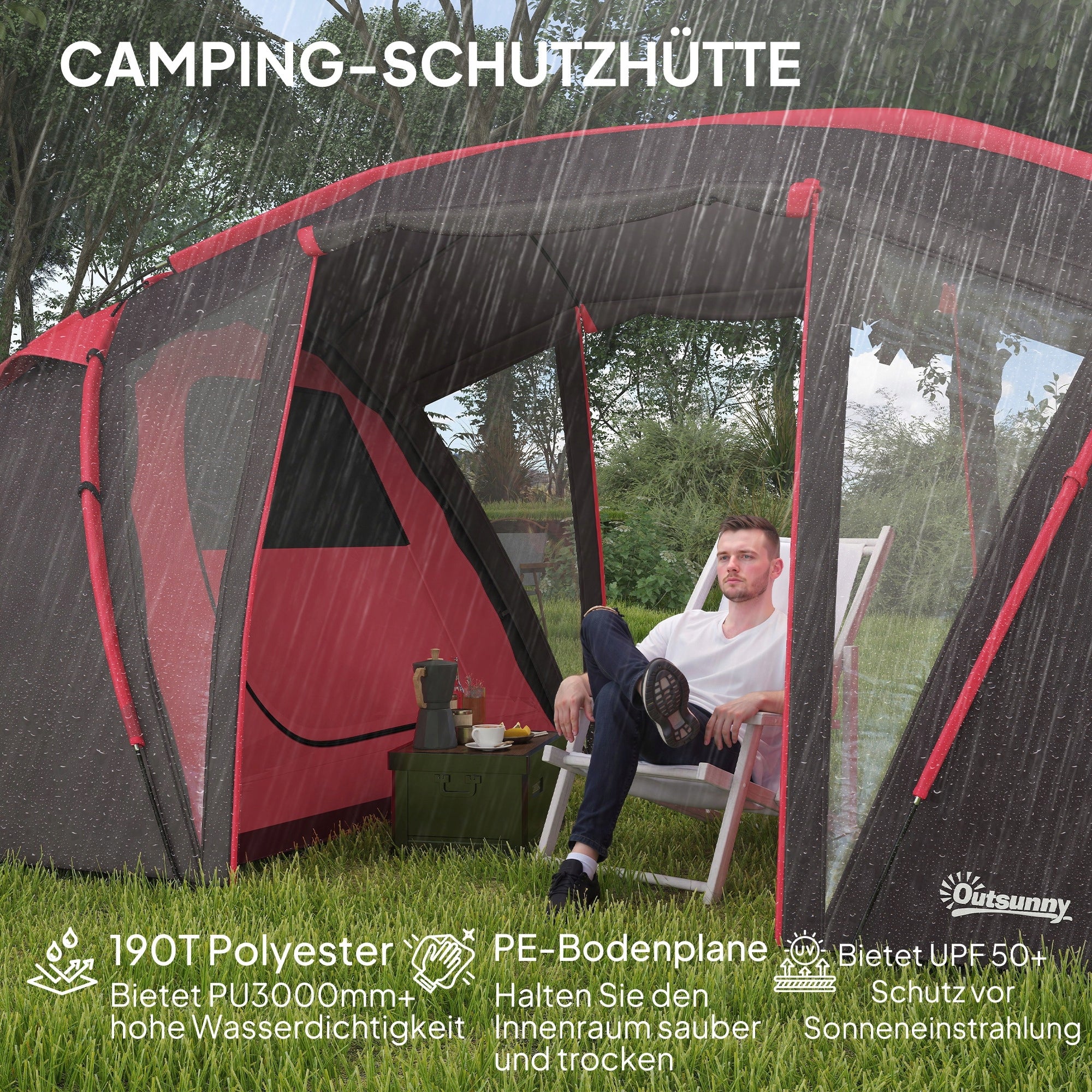 Outsunny 4-6-person family tent with 2 bedrooms and living room grey Brand Outsunny