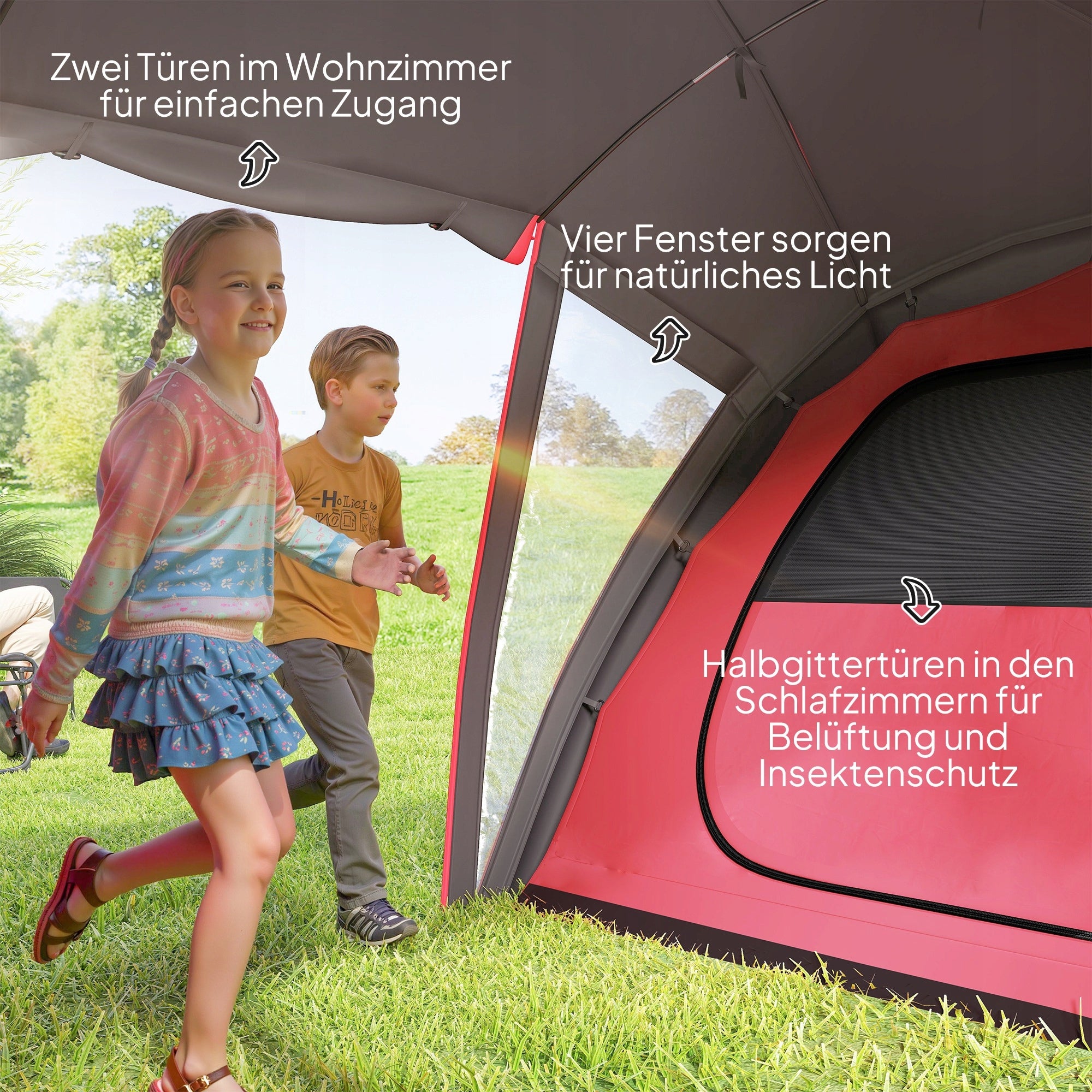 Outsunny 4-6-person family tent with 2 bedrooms and living room grey Kind family