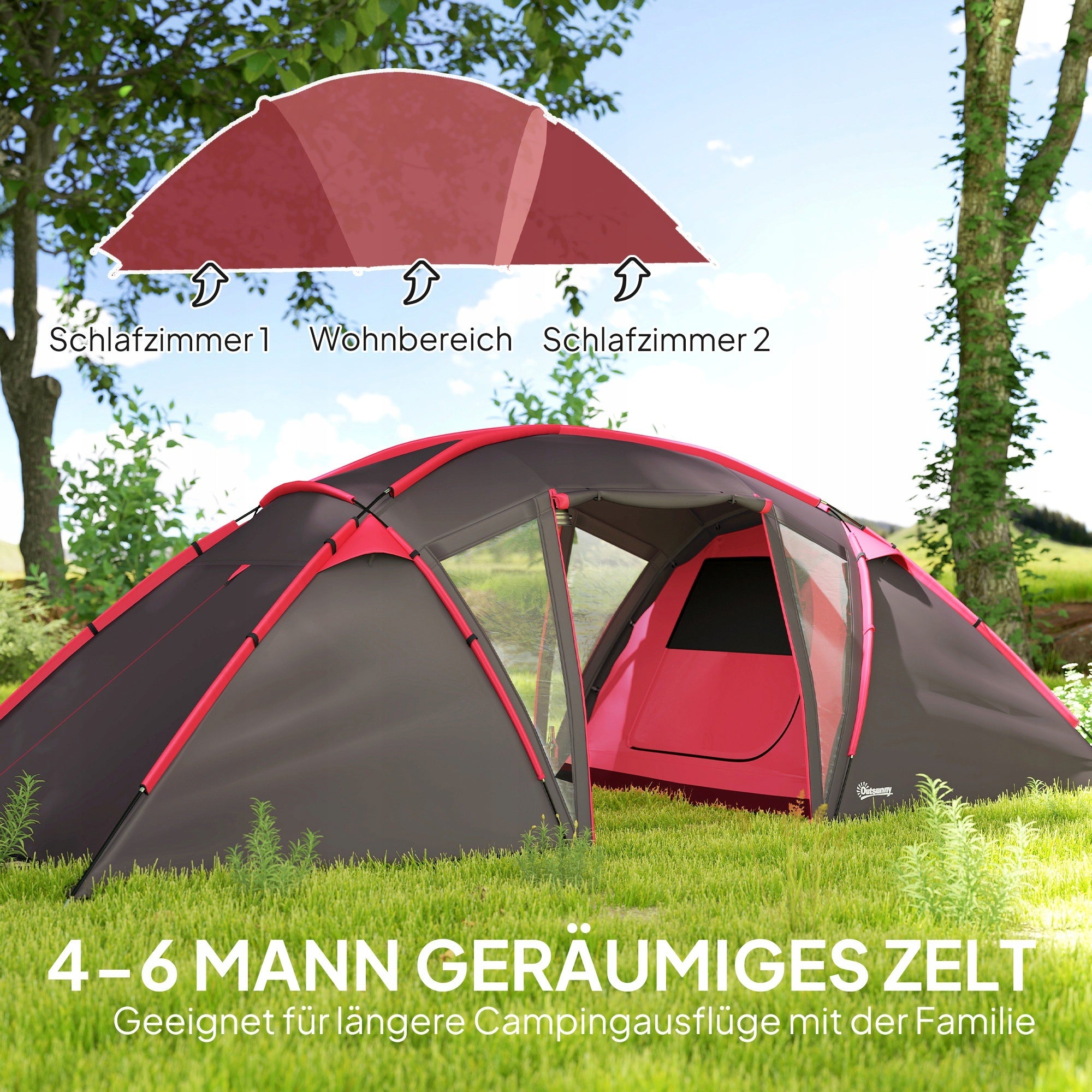 Outsunny 4-6-person family tent with 2 bedrooms and living room grey Manufacturer code A20-465V01RD