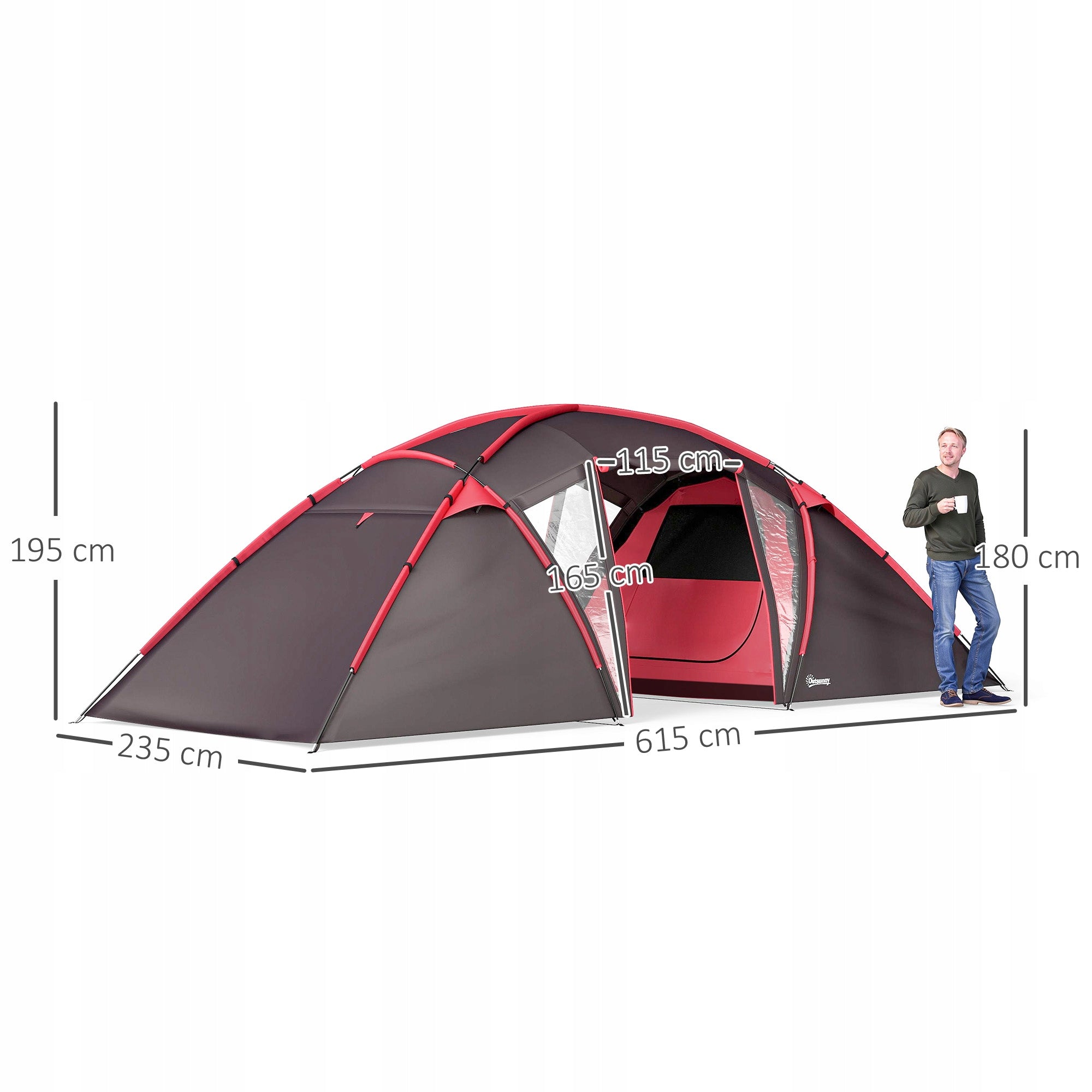 Outsunny 4-6-person family tent with 2 bedrooms and living room grey Model namiot