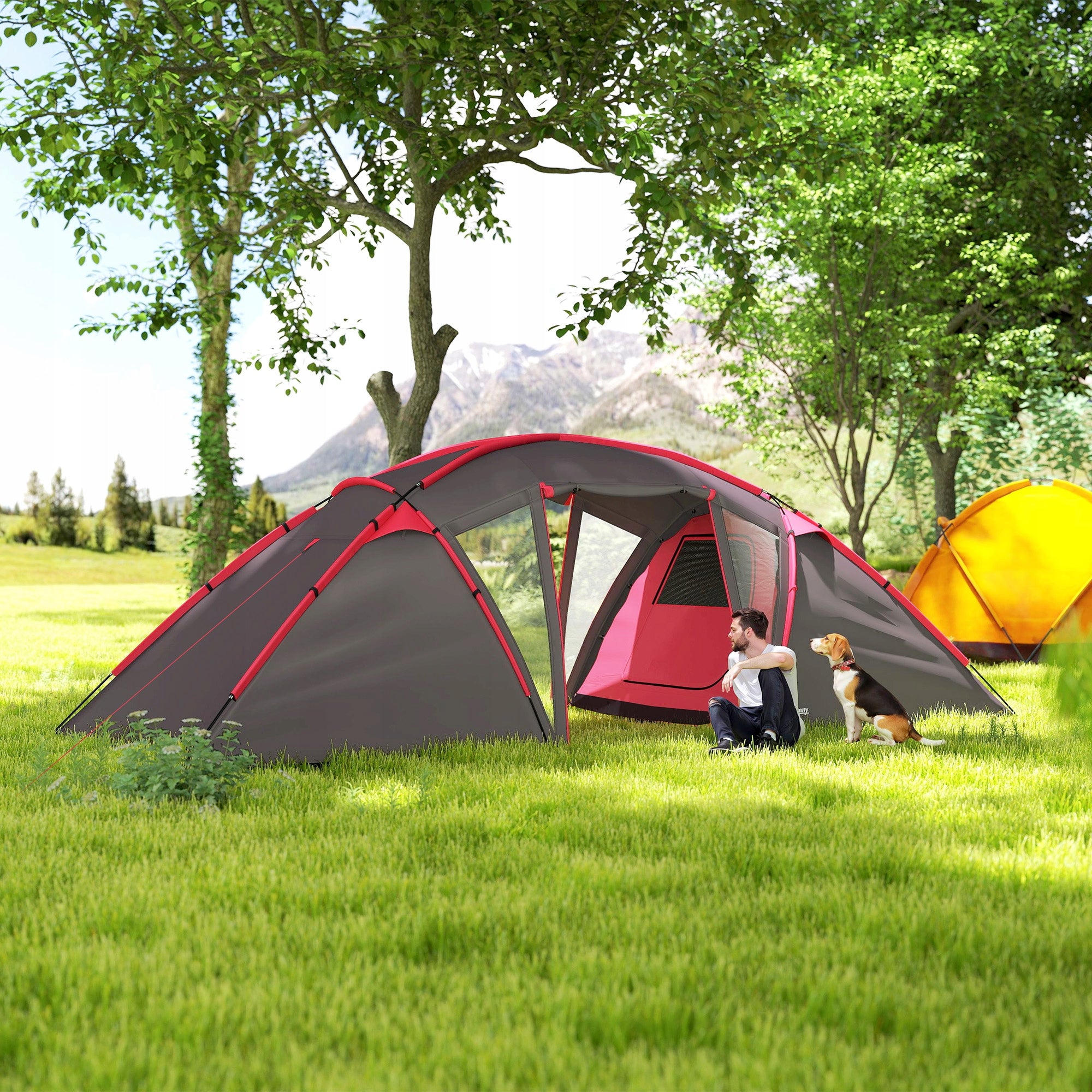 Outsunny 4-6-person family tent with 2 bedrooms and living room grey Number of people 6