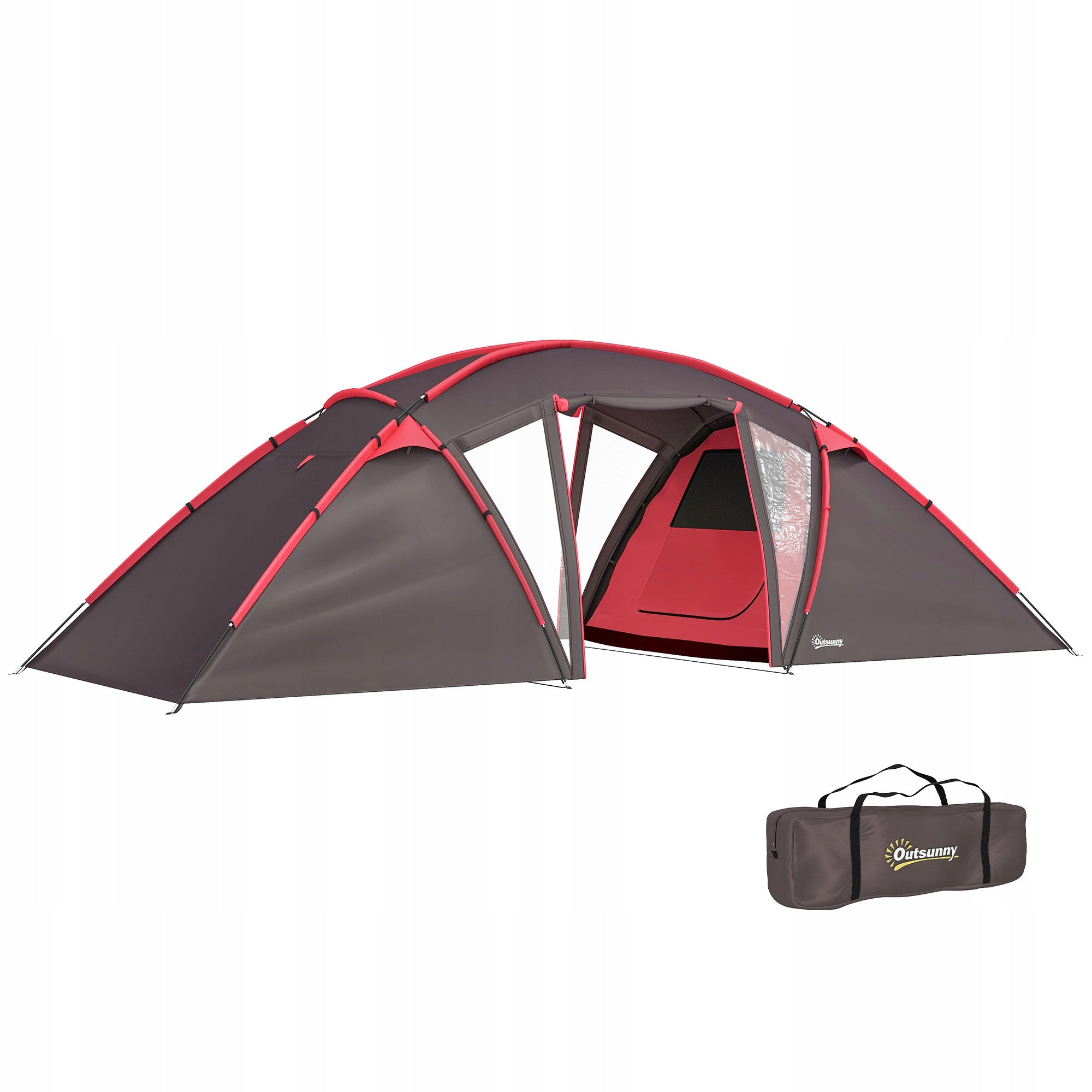 Outsunny 4-6-person family tent with 2 bedrooms and living room grey