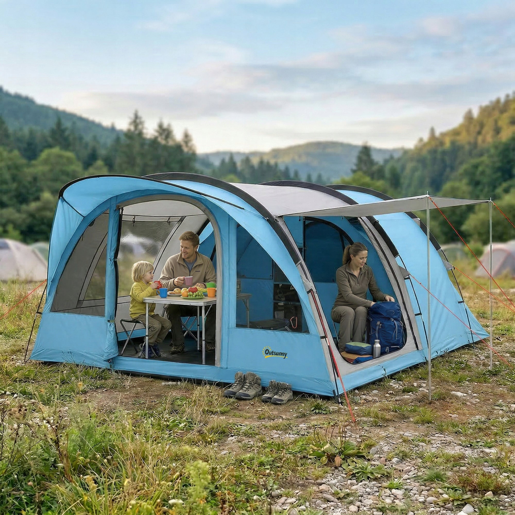 Outsunny 4-person tunnel tent with bedroom, vestibule and windows Packaging status original