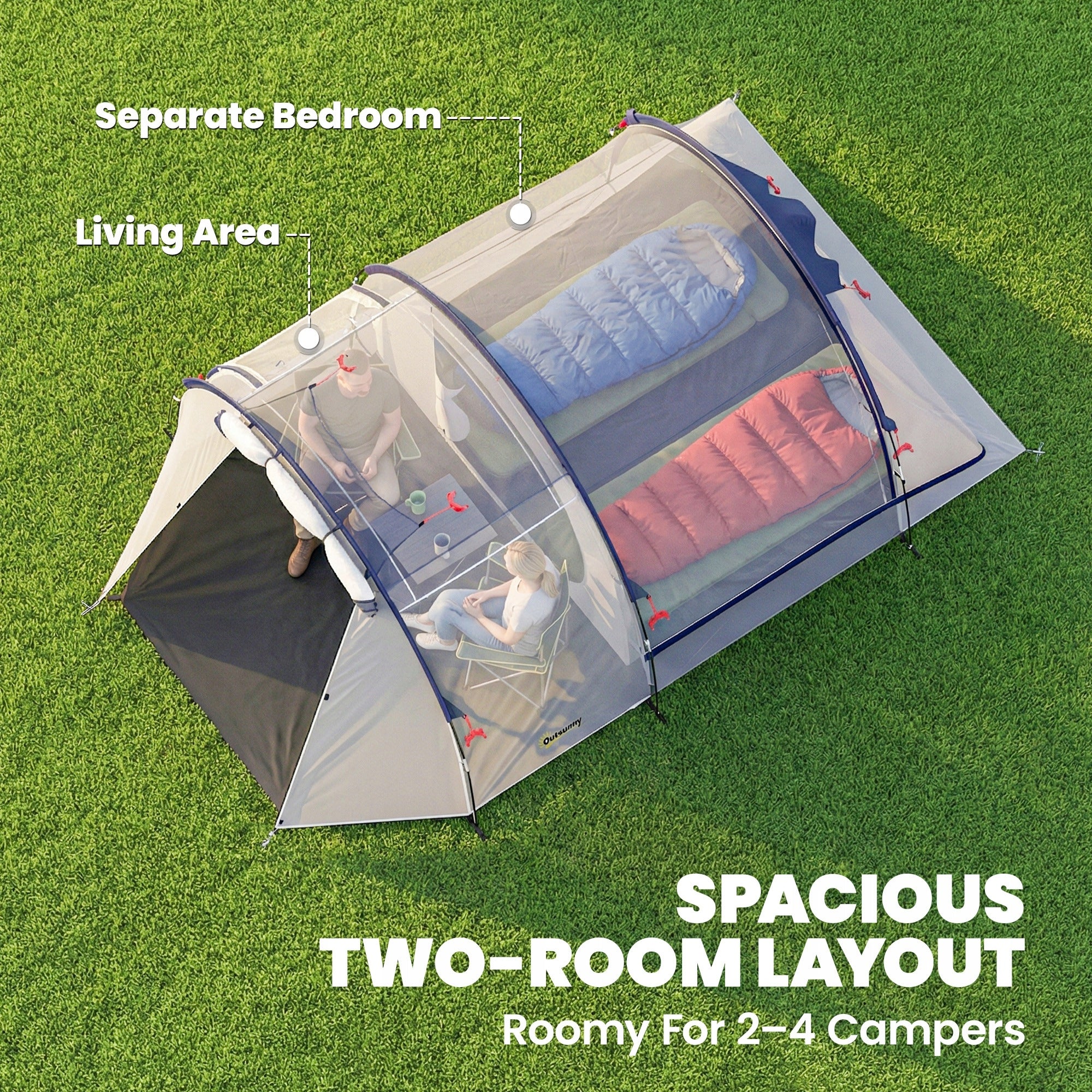 Outsunny 4-person tunnel tent with sleeping and living area 3000 mm Manufacturer code A20-561V00NU