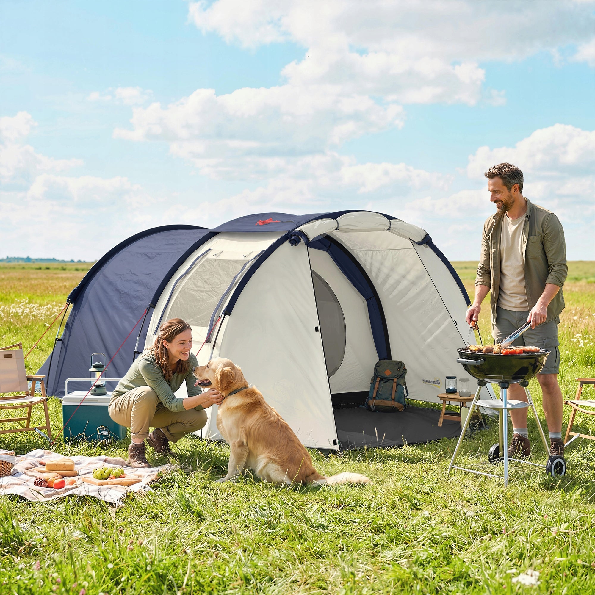 Outsunny 4-person tunnel tent with sleeping and living area 3000 mm Packaging status original