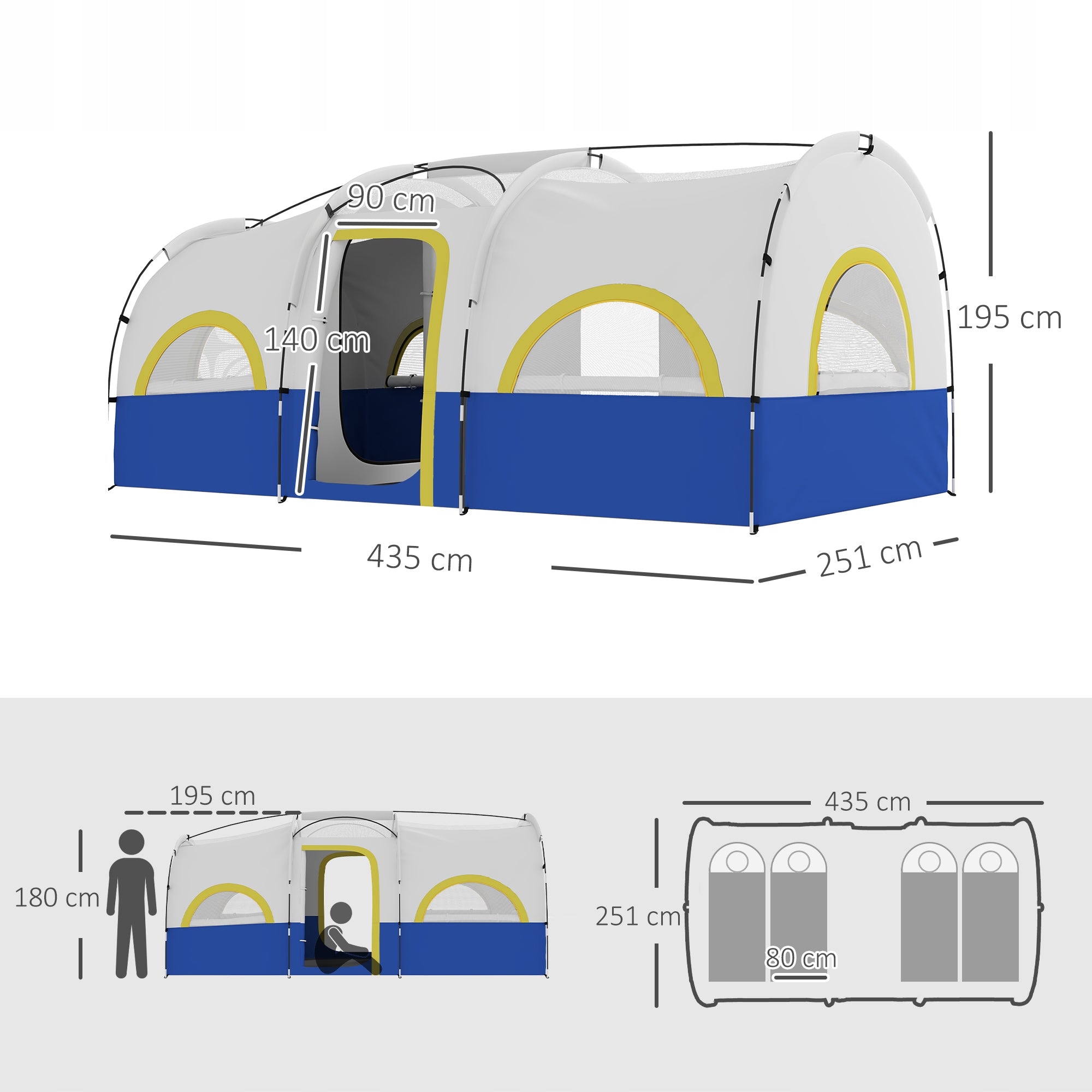 Outsunny 6-person tunnel tent, waterproof, 3 rooms, with net Model Namiot tunelowy