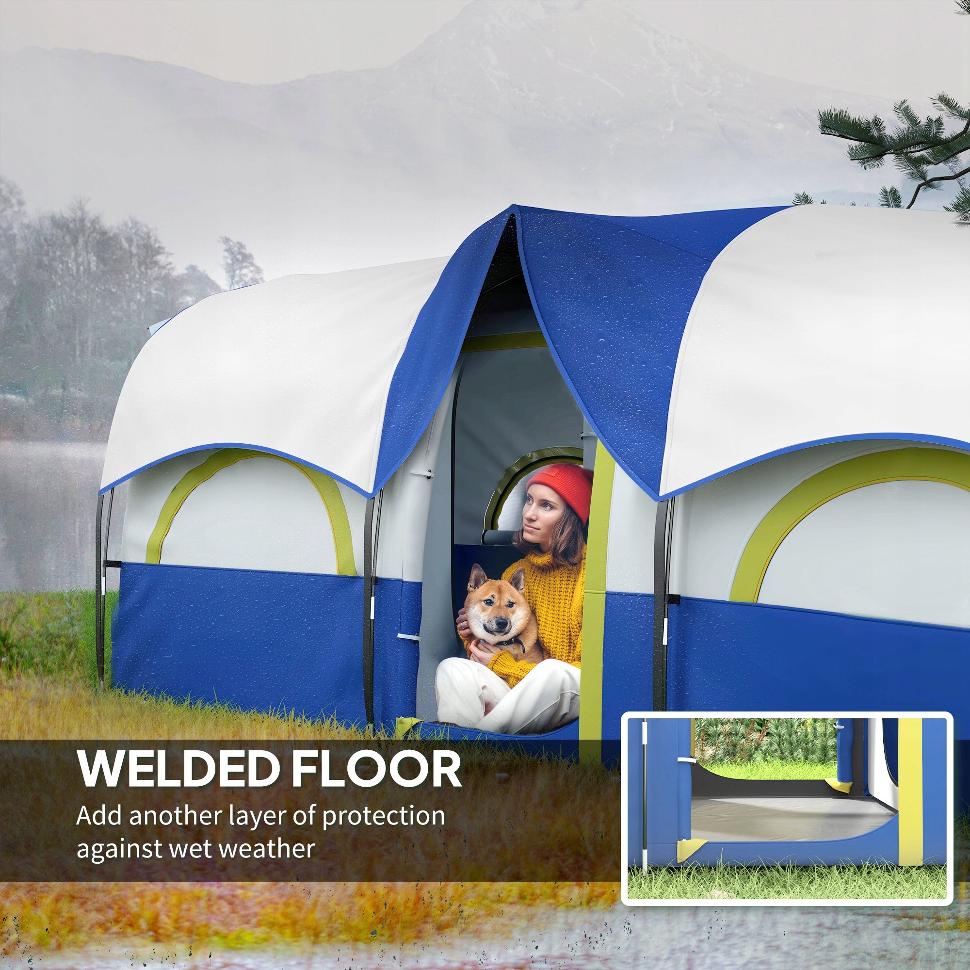 Outsunny 6-person tunnel tent, waterproof, 3 rooms, with net Waterproofness 3000 mm