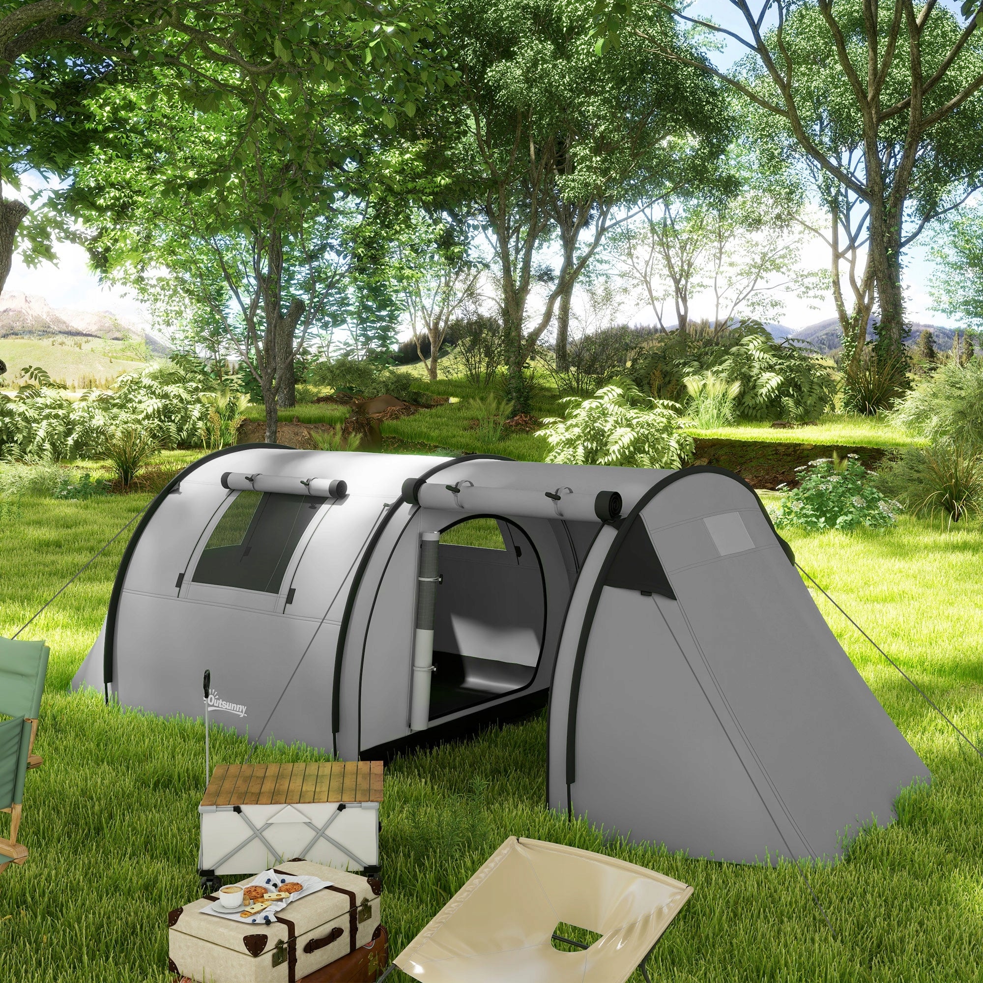 Outsunny Camping Tent for 3-4 People Waterproof 3000mm Family Tent Packaging status original