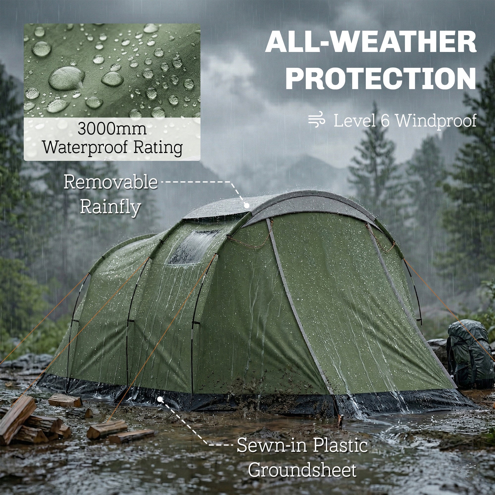 Outsunny Camping Tent for 3-4 People Waterproof Family Tent Brand Outsunny