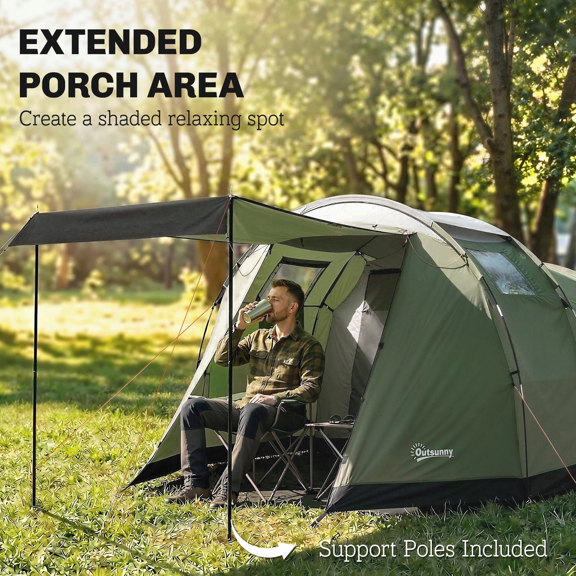 Outsunny Camping Tent for 3-4 People Waterproof Family Tent Floor waterproofness 3000 mm