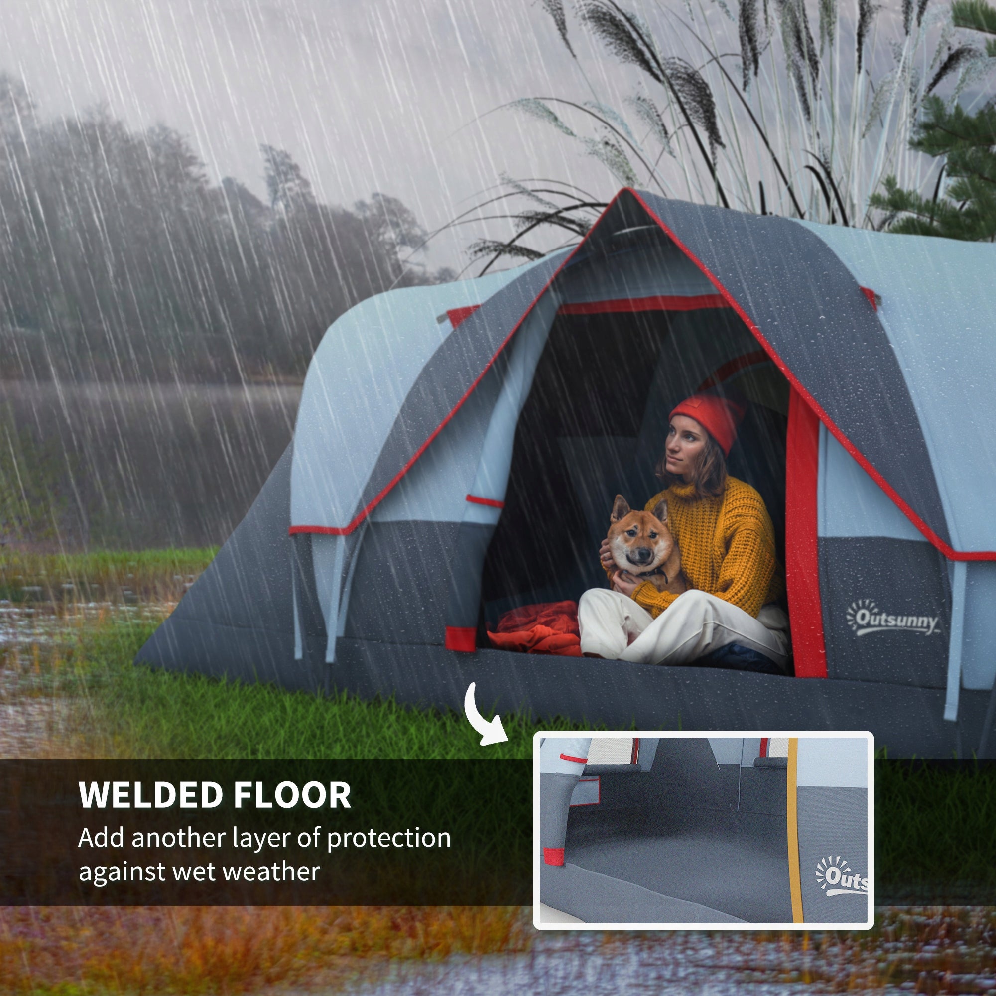 Outsunny Camping tent 5-6 people, tunnel, polyester, waterproof Brand Outsunny