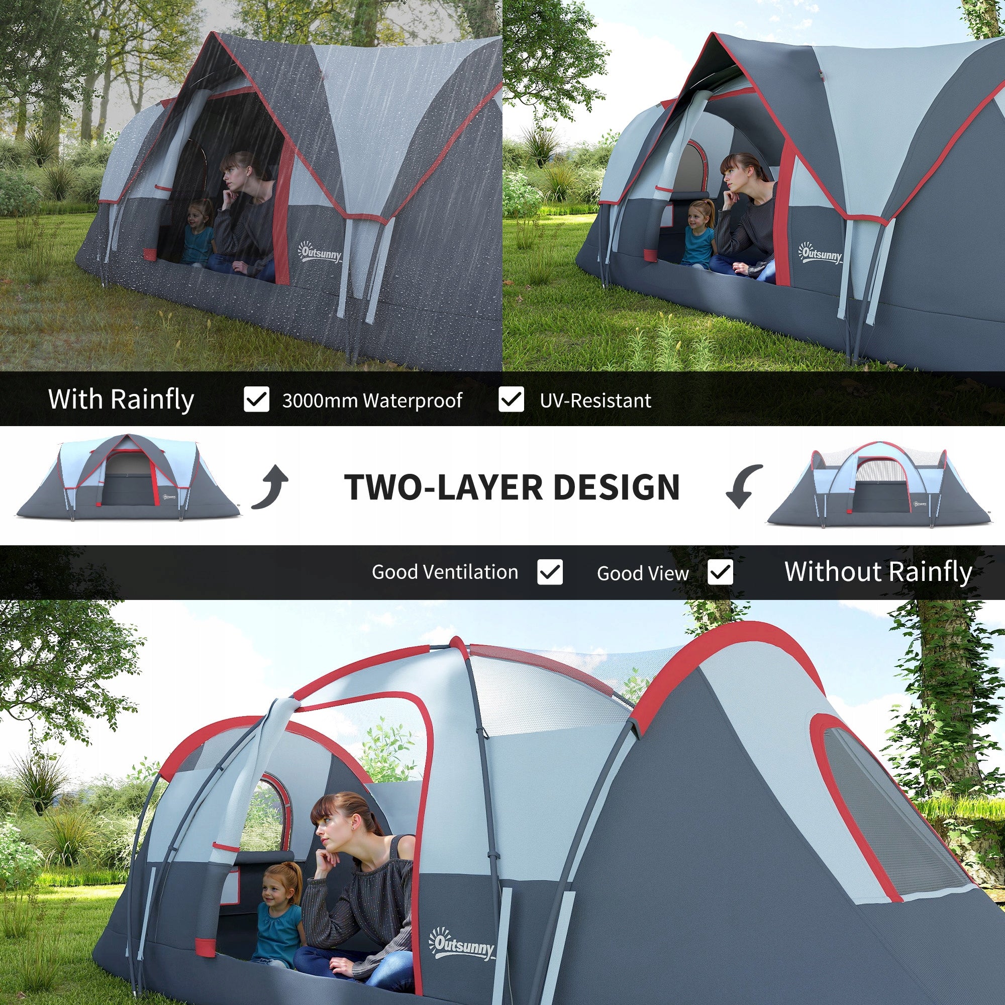 Outsunny Camping tent 5-6 people, tunnel, polyester, waterproof Manufacturer code A20-132
