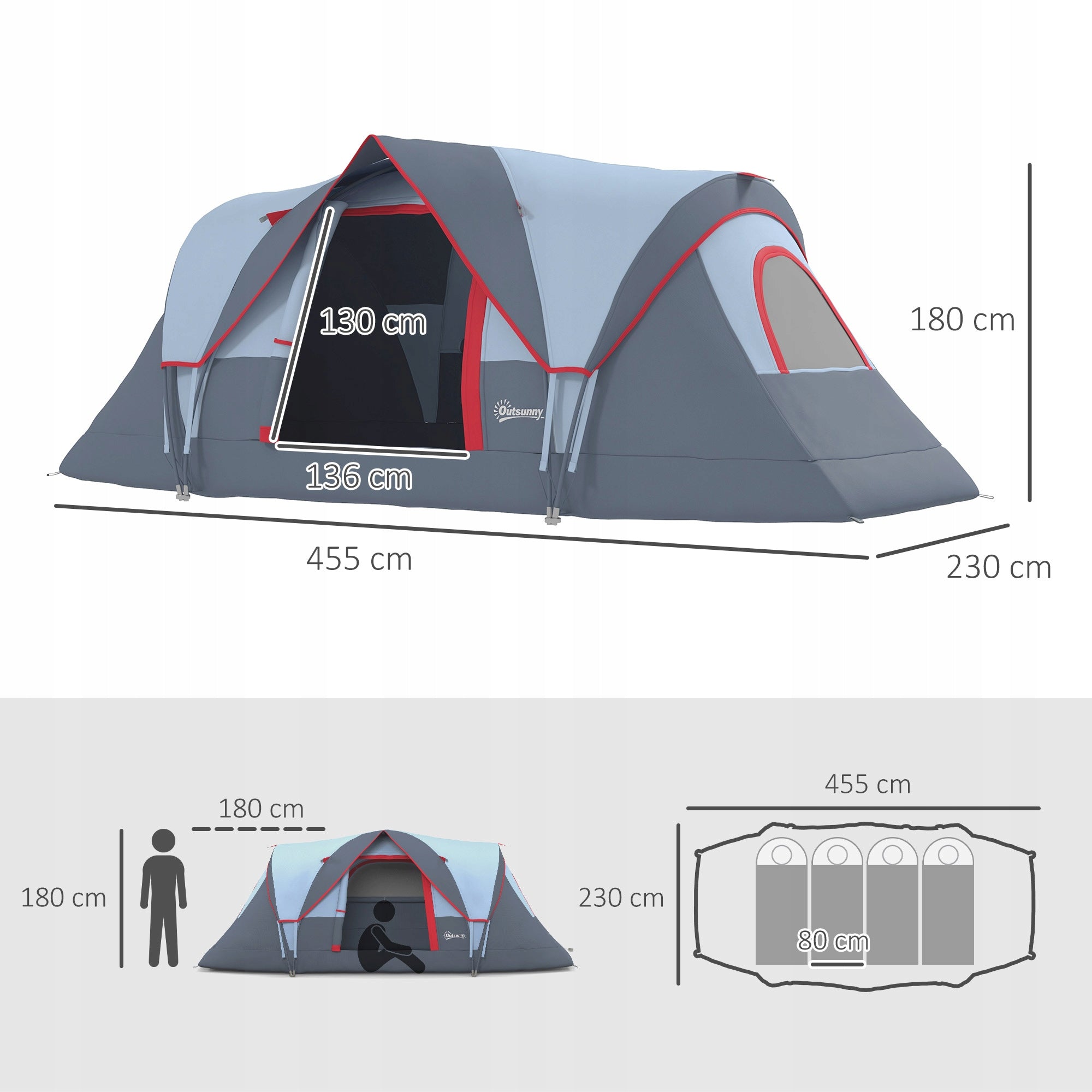 Outsunny Camping tent 5-6 people, tunnel, polyester, waterproof Model Outsunny