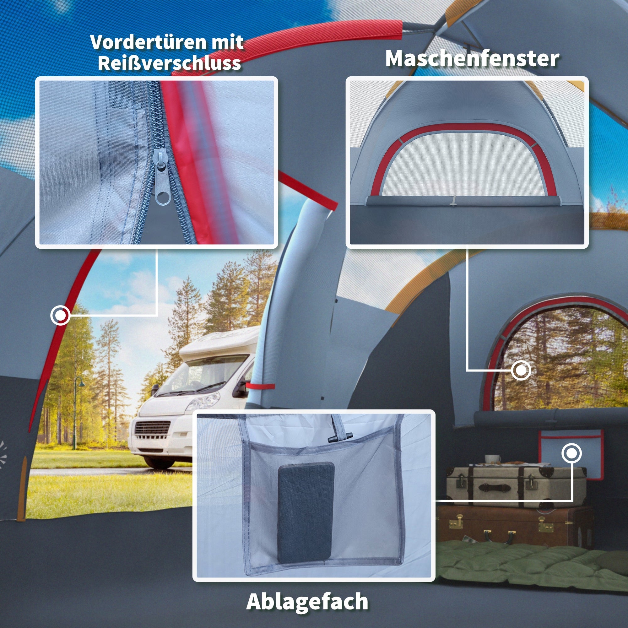 Outsunny Camping tent 5-6 people, tunnel, polyester, waterproof Waterproofness 3000 mm