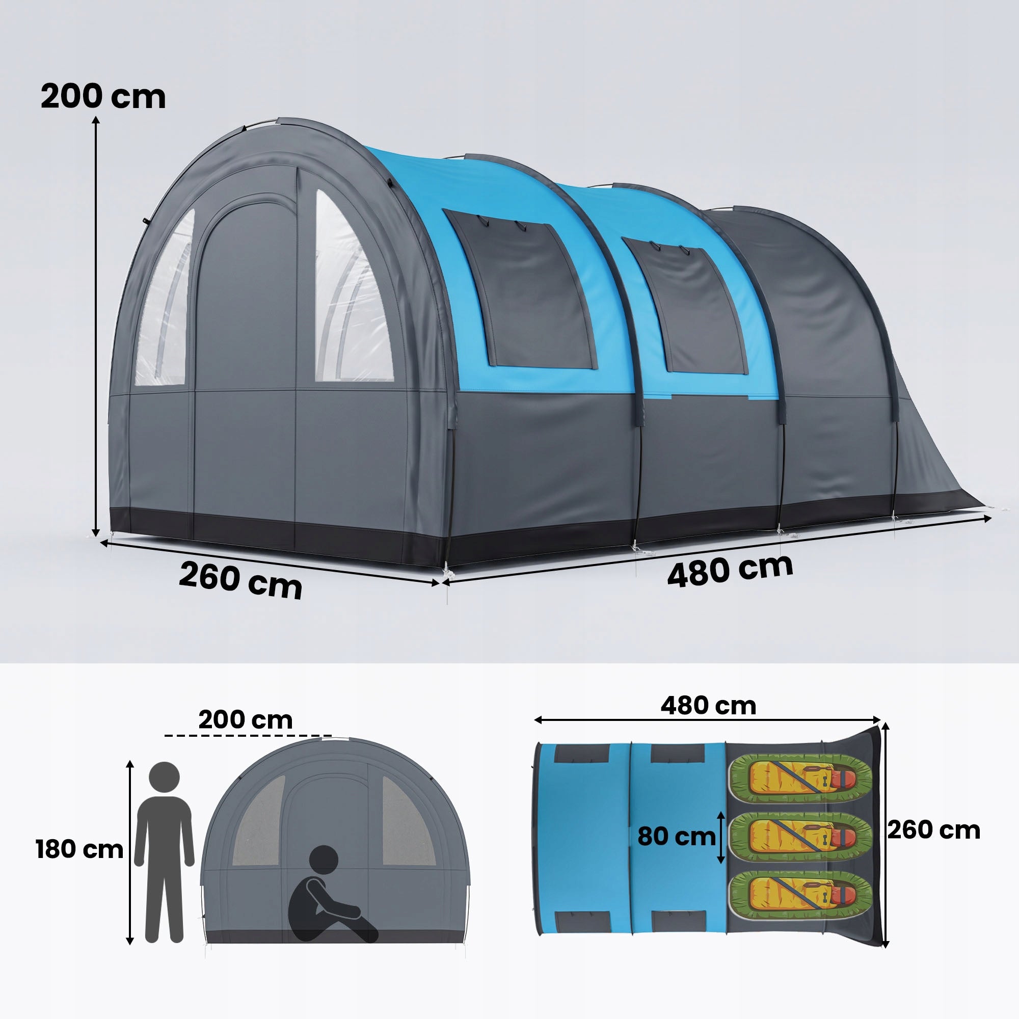 Outsunny Camping tent, family, separate zones, waterproof Kind travel