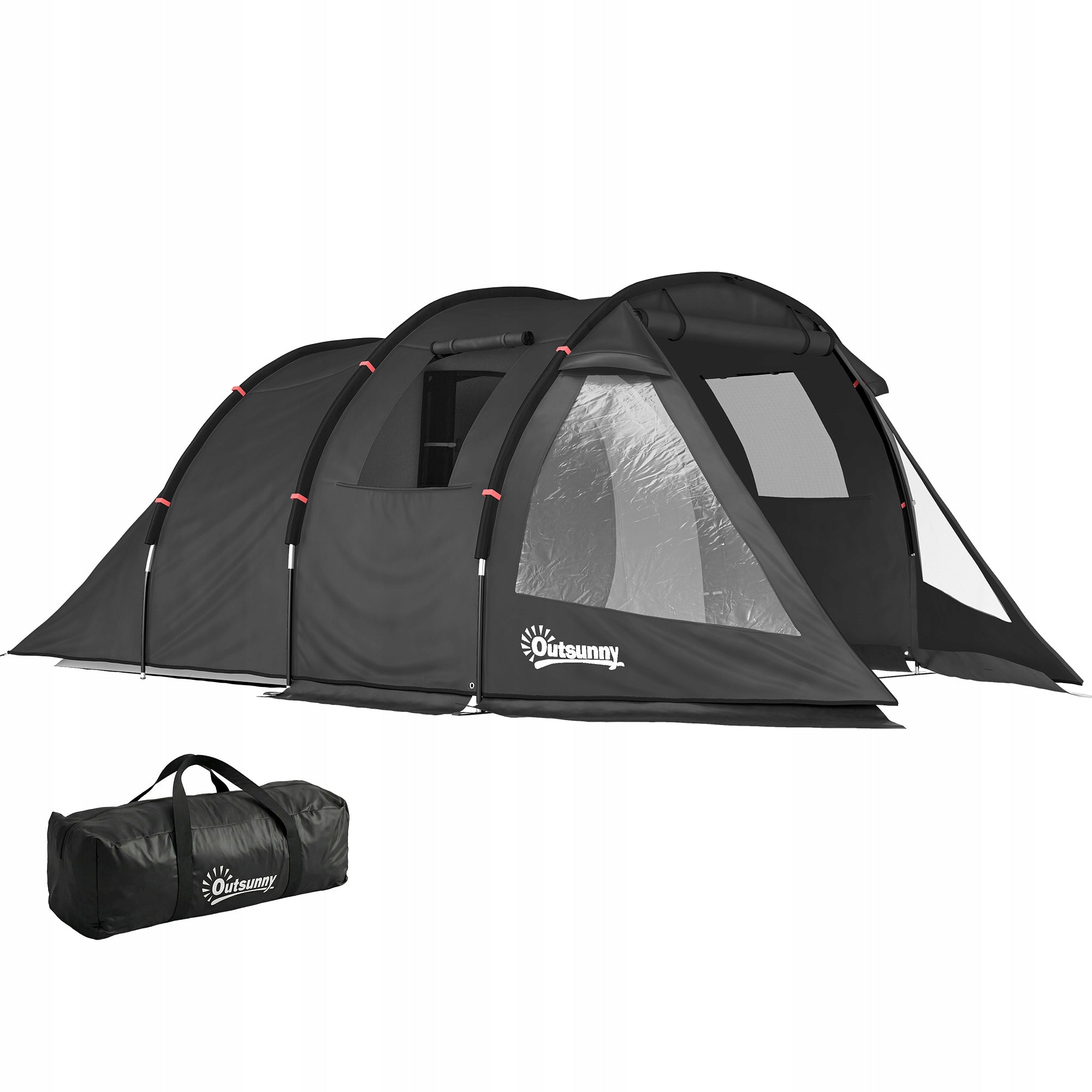 Outsunny Camping tent for 3-4 persons with 2 rooms, dome with windows