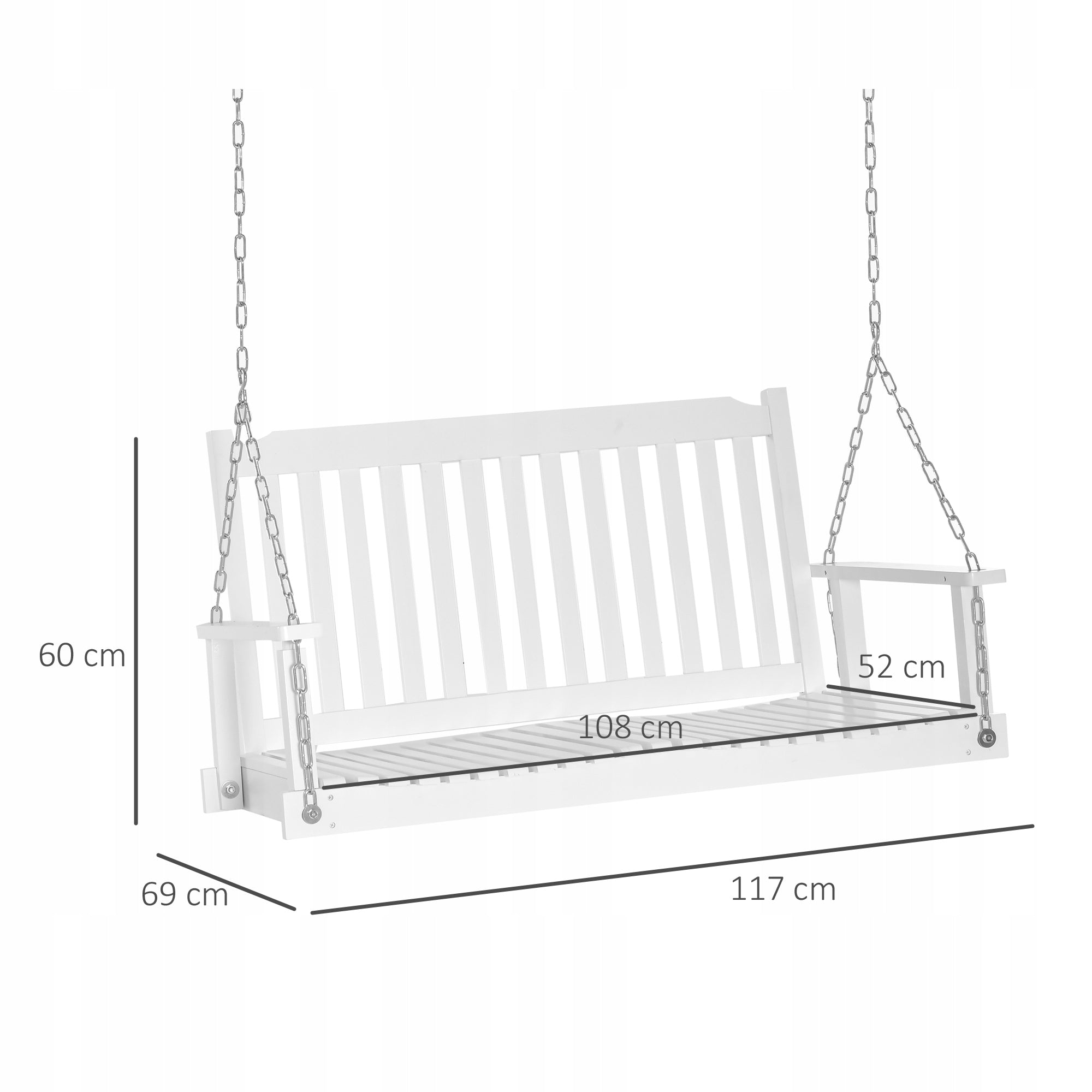 Outsunny Garden Swing 2-Person Rocking Bench Hanging 117x69x60cm white Line Outsunny