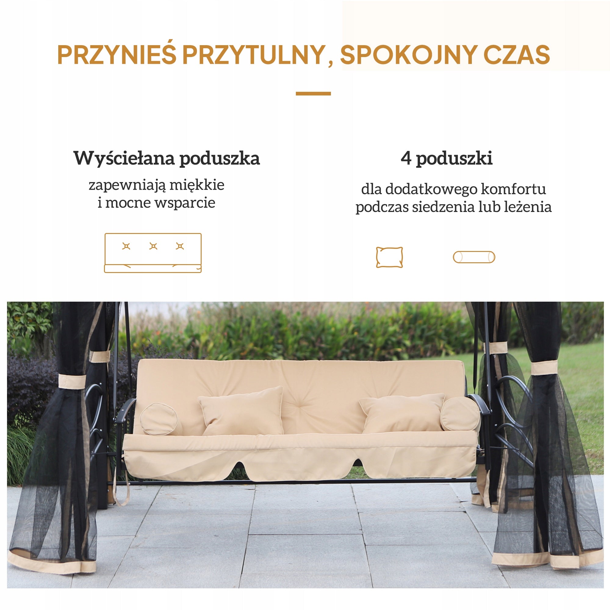 Outsunny Garden swing with bed function, canopy, steel frame Color beige