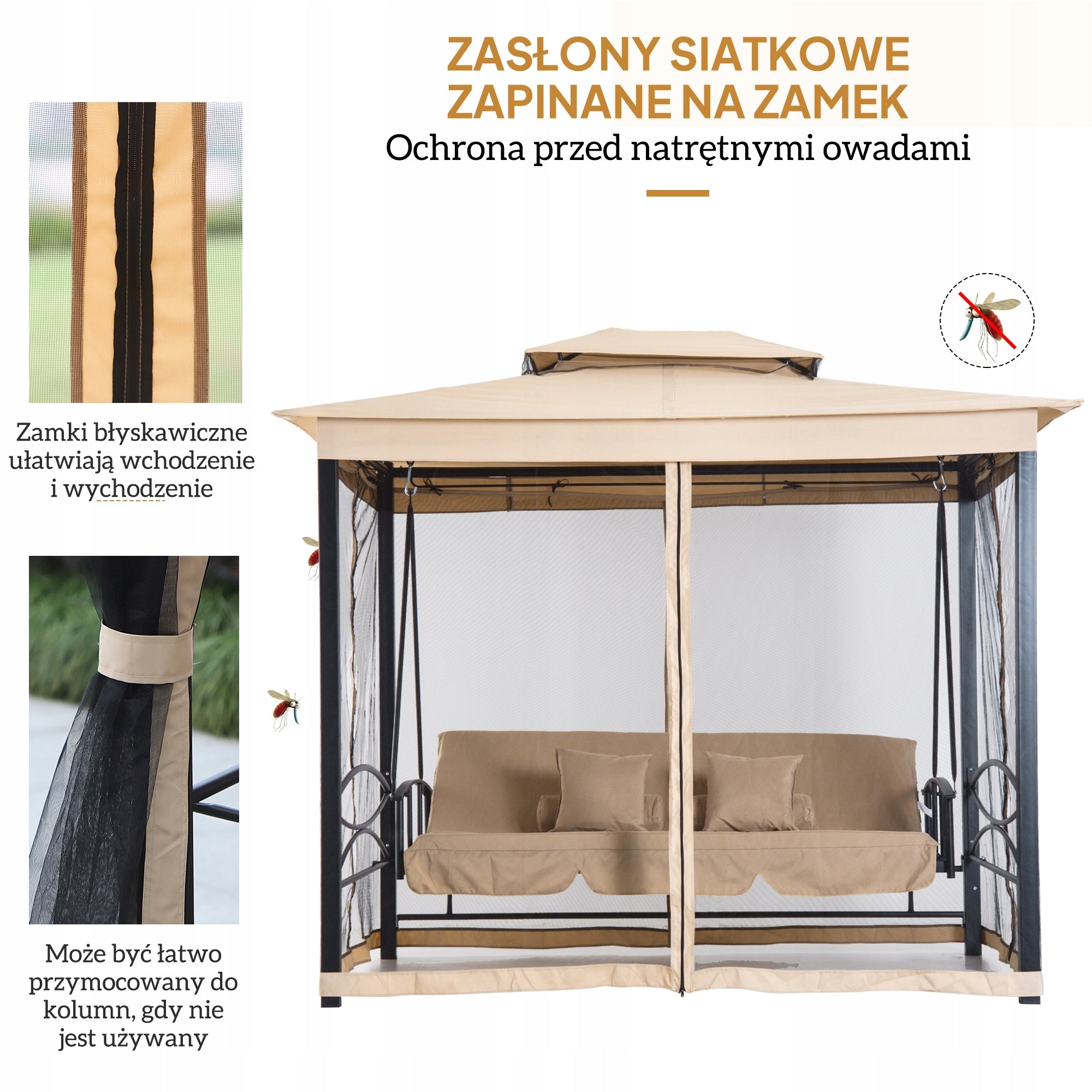 Outsunny Garden swing with bed function, canopy, steel frame Seat length 178 cm