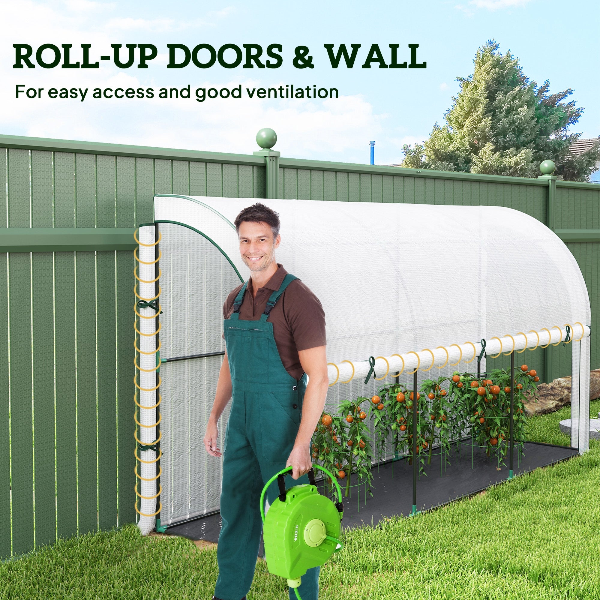 Outsunny Greenhouse with shelves, rolled doors, steel, winter, 300x80x157cm Product height 157 cm