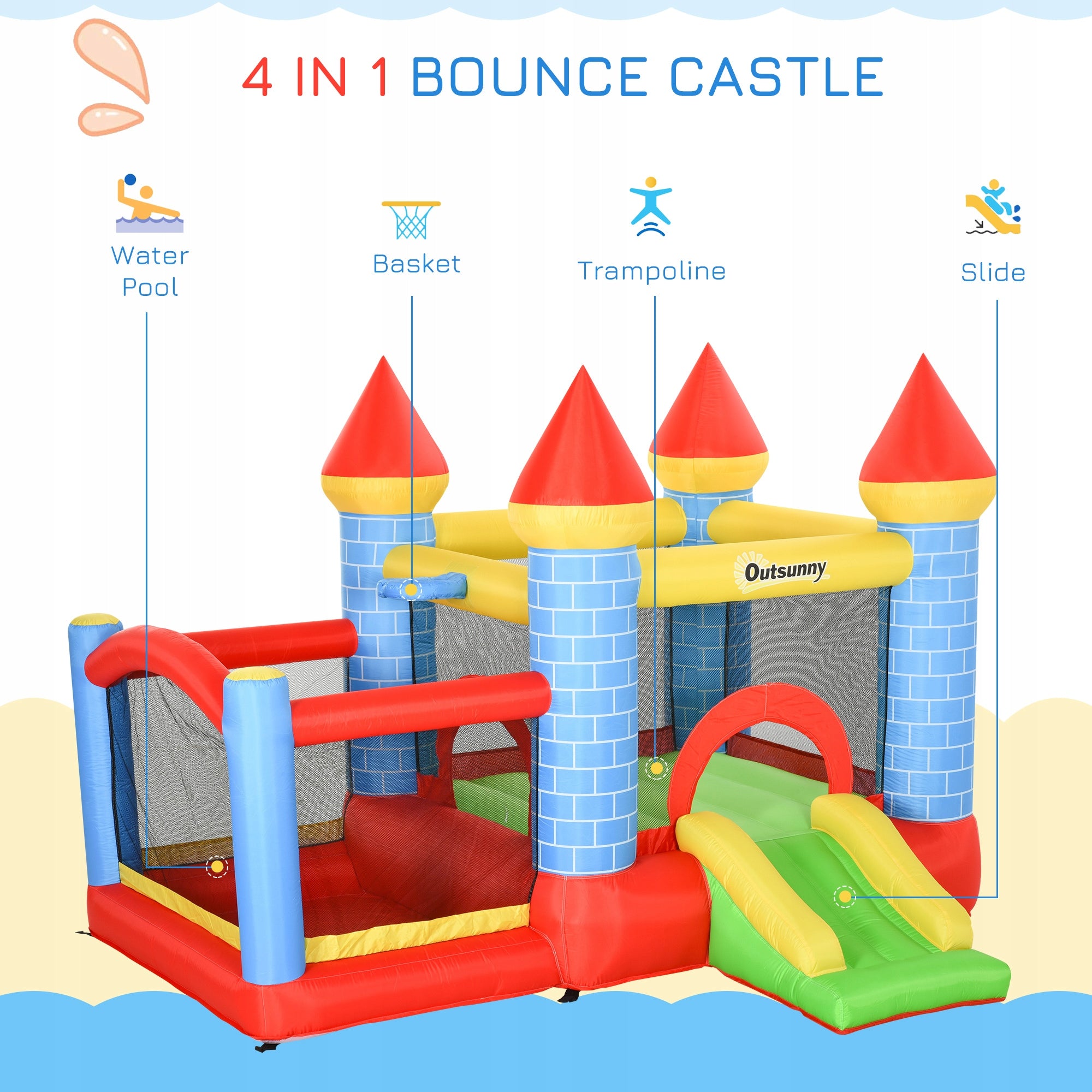 Outsunny Inflatable slide with swimming pool for 3 children, with fan Manufacturer code 342-017V90