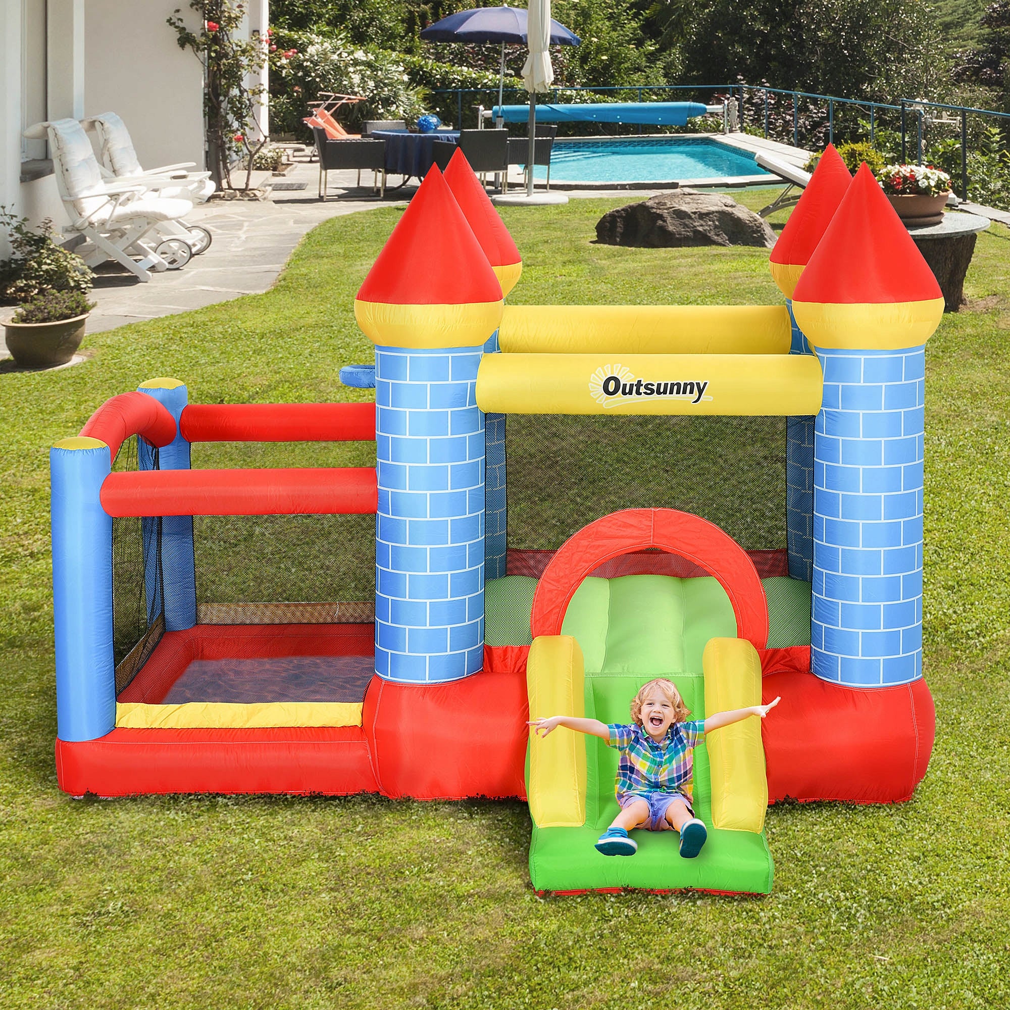 Outsunny Inflatable slide with swimming pool for 3 children, with fan Packaging status original