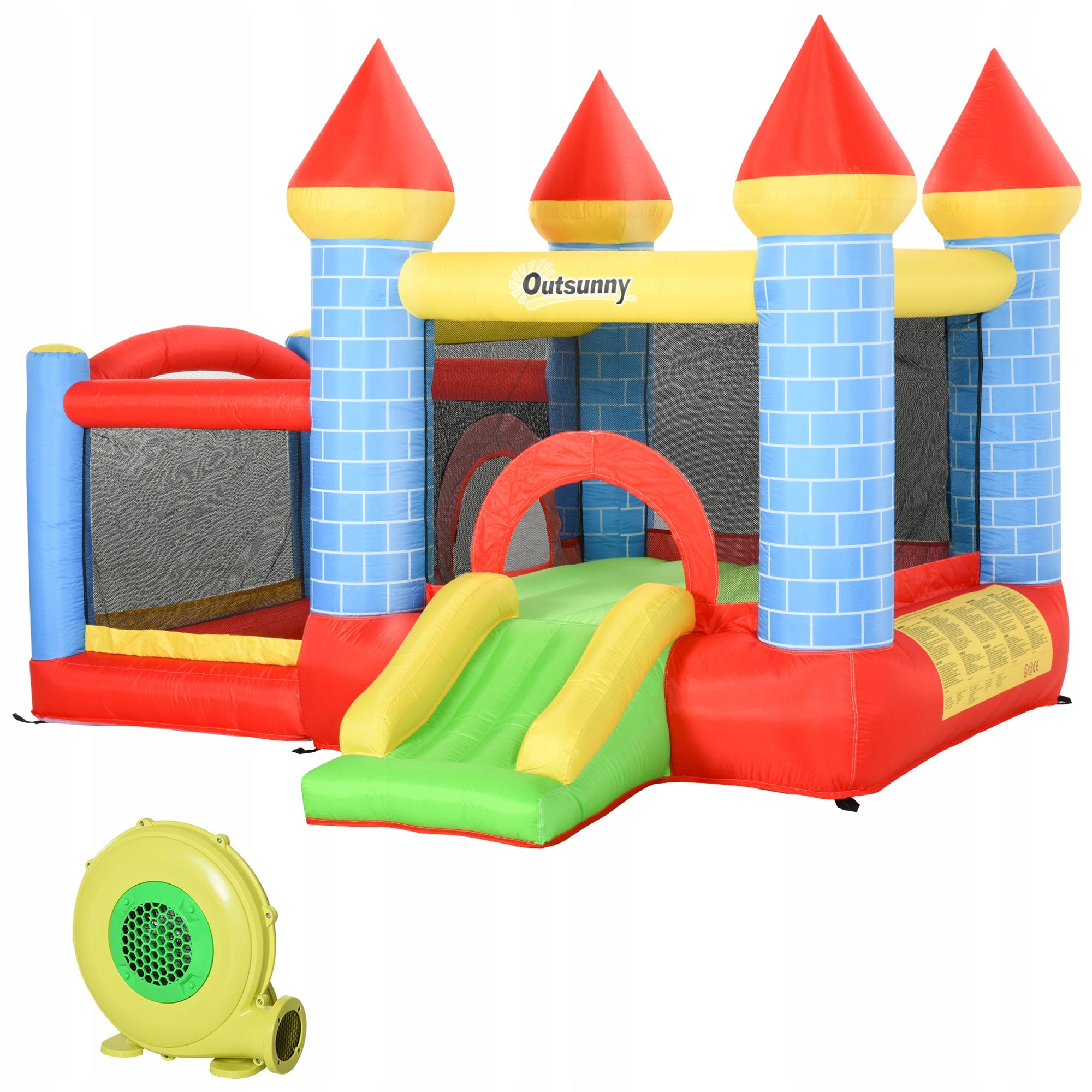 Outsunny Inflatable slide with swimming pool for 3 children, with fan